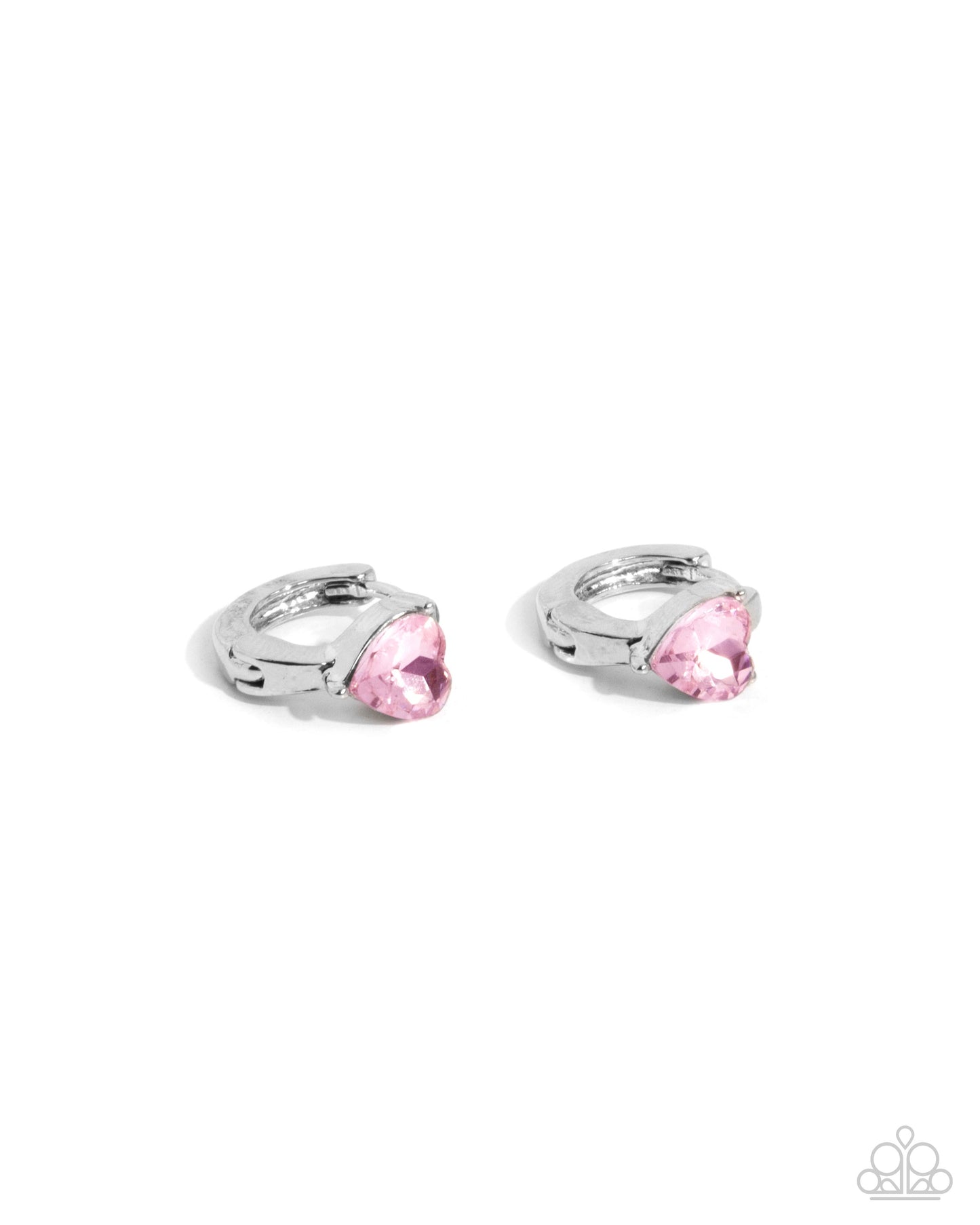 Tenuous Touch - Pink Gem Heart Silver Mini Hinge Hoop Earrings - Paparazzi Accessories