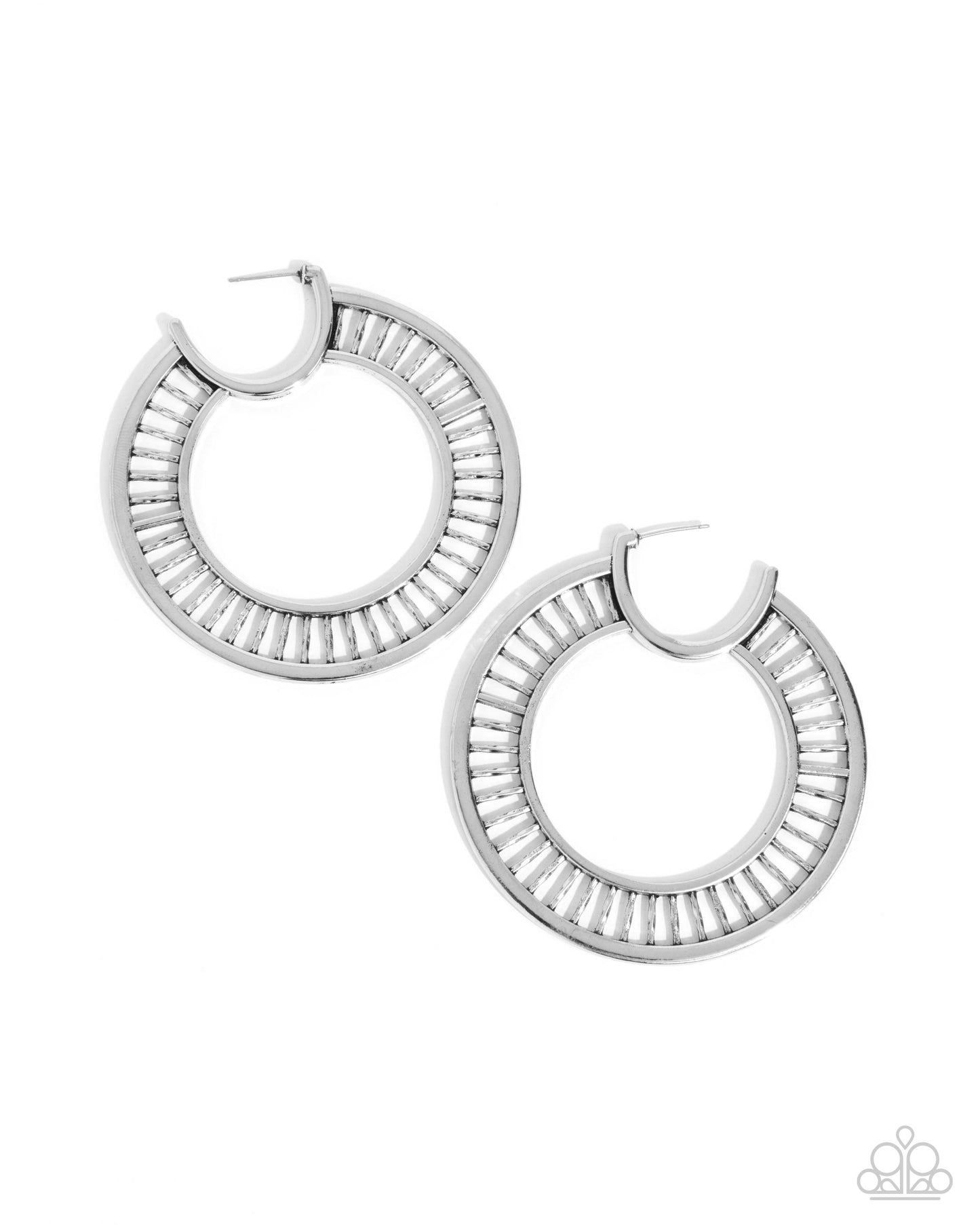 Set the Scene - Silver Wheel-inspired Hoop Earrings - Paparazzi Accessories