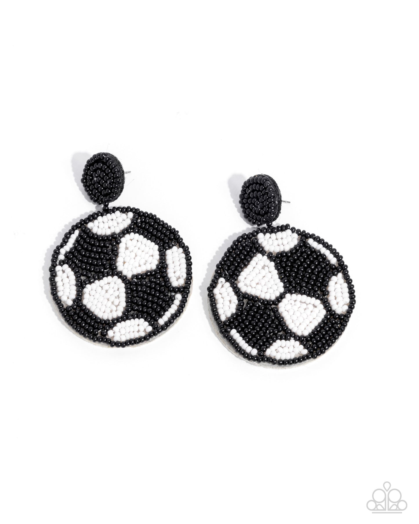 Grand Goalkeeper - Black & White Seed Bead Soccer Ball Post Earrings - Paparazzi Accessories