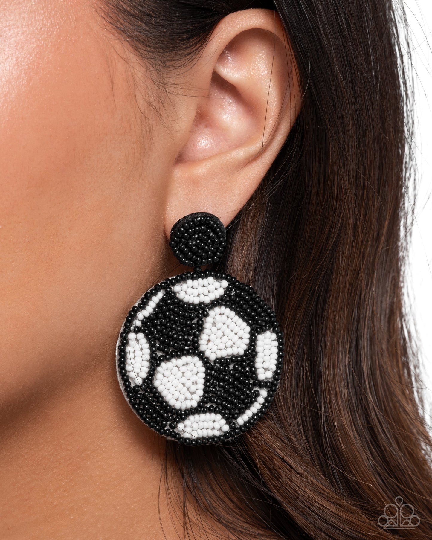 Grand Goalkeeper - Black & White Seed Bead Soccer Ball Post Earrings - Paparazzi Accessories