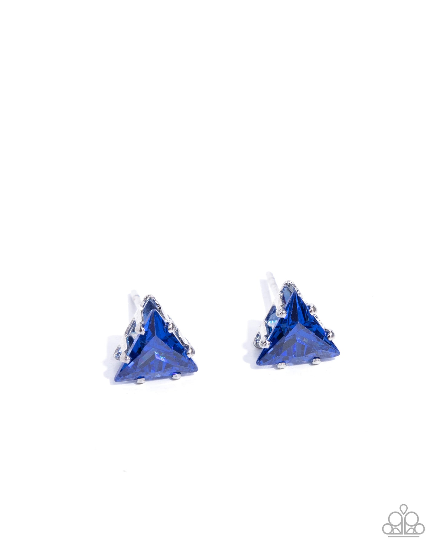 Triangular Twinkle - Blue Cubic Zirconia Silver Post Earrings - Paparazzi Accessories