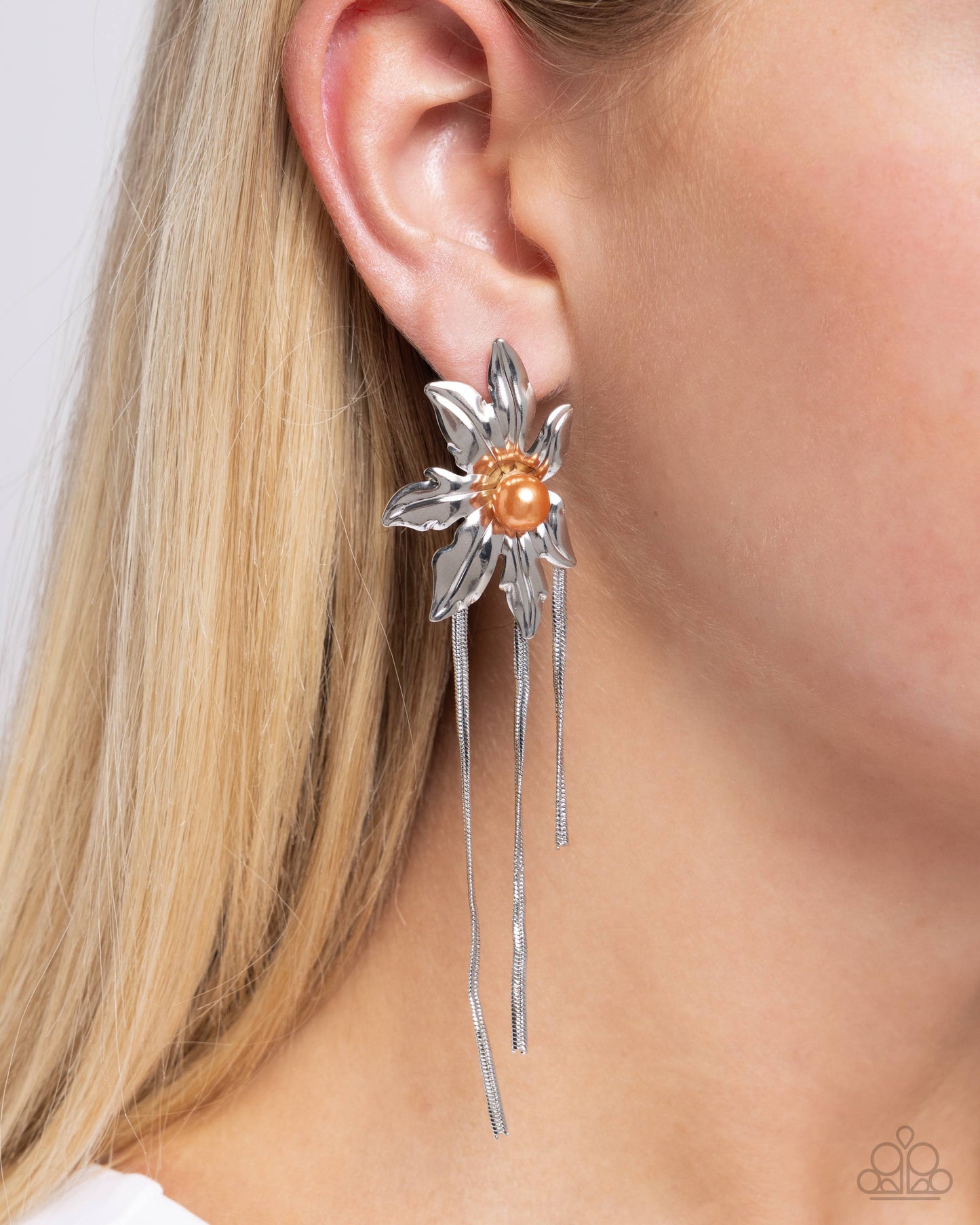 Pearl Panorama - Orange Flower Post Earrings - Paparazzi Accessories