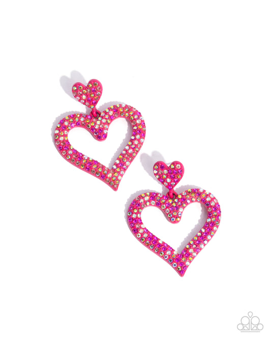 Dazzling Deed - Pink Gem Heart Post Earrings - Paparazzi Accessories