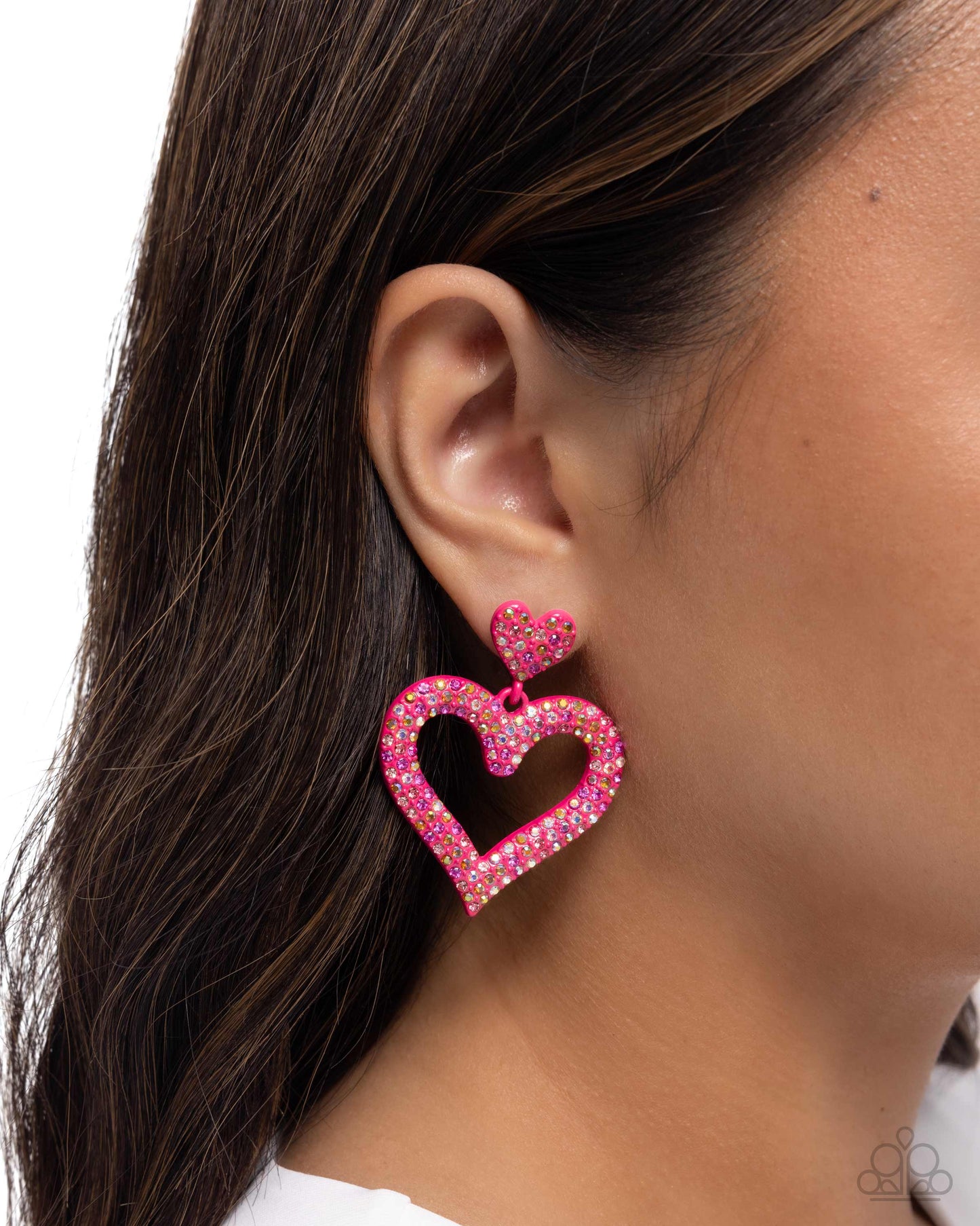 Dazzling Deed - Pink Gem Heart Post Earrings - Paparazzi Accessories