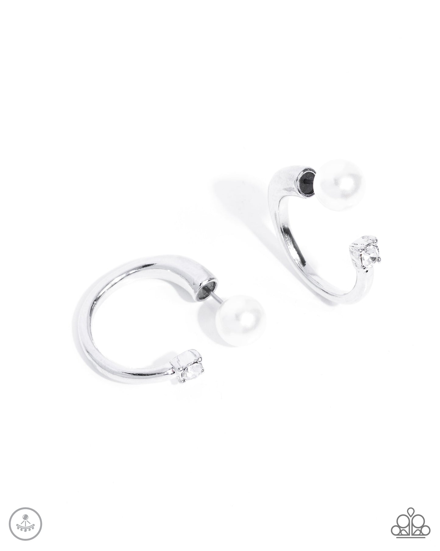 Decade Dance - Silver and White Pearl Hoop Earrings - Paparazzi Accessories