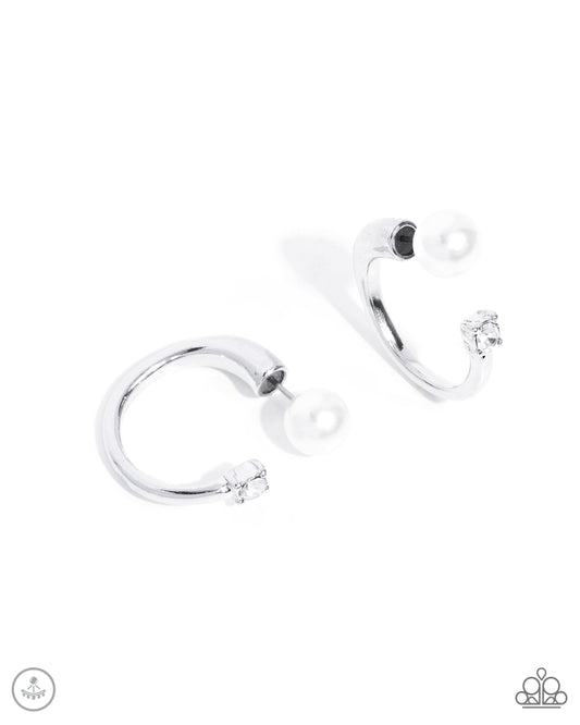 Decade Dance - Silver and White Pearl Hoop Earrings - Paparazzi Accessories