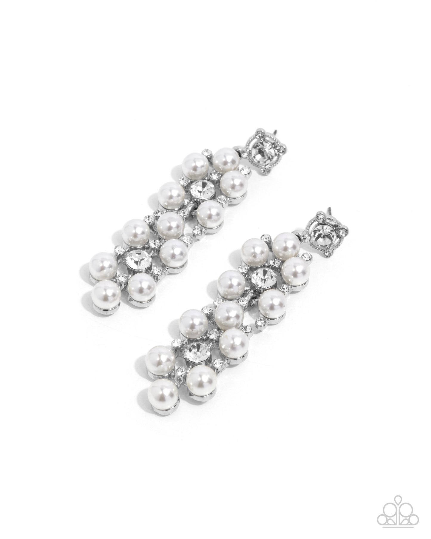 Bewitching Beacon - White Rhinestone & Pearl Silver Post Earrings - Paparazzi Accessories