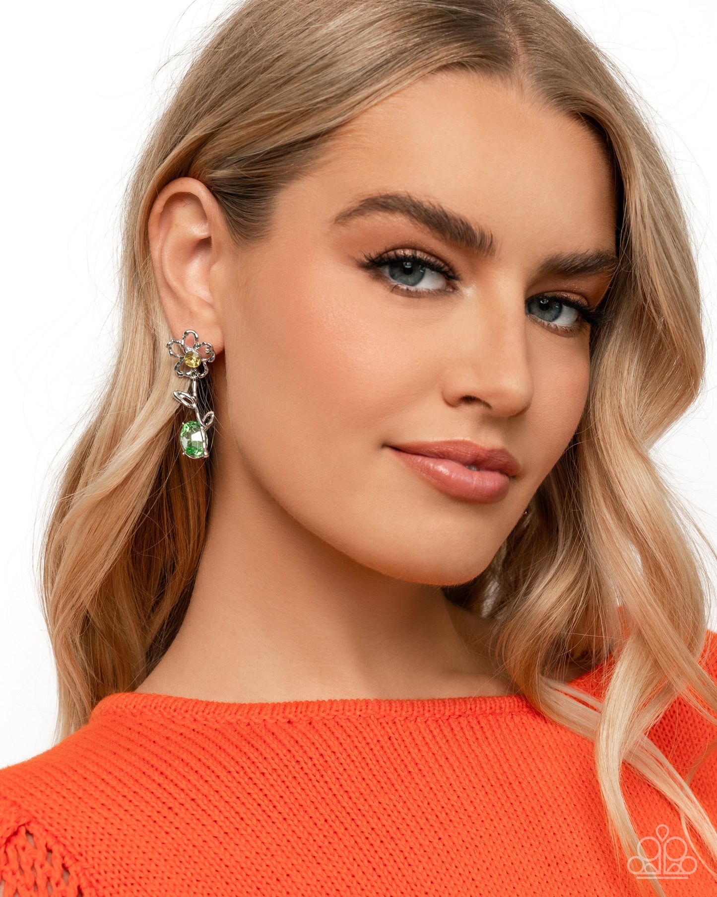 Whimsical Welcome - Yellow Rhinestone Silver Flower Post Earrings - Paparazzi Accessories