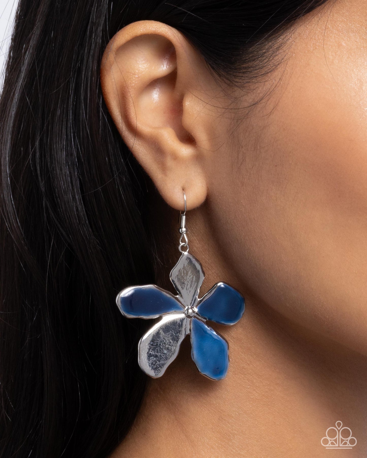 Painted Promotion - Blue Enamel Flower Fishhook Earrings - Paparazzi Accessories