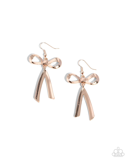 Dapper Delivery - Rose Gold Bow Fishhook Earrings - Paparazzi Accessories