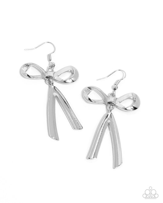 Dapper Delivery - Silver Bow Fishhook Earrings - Paparazzi Accessories