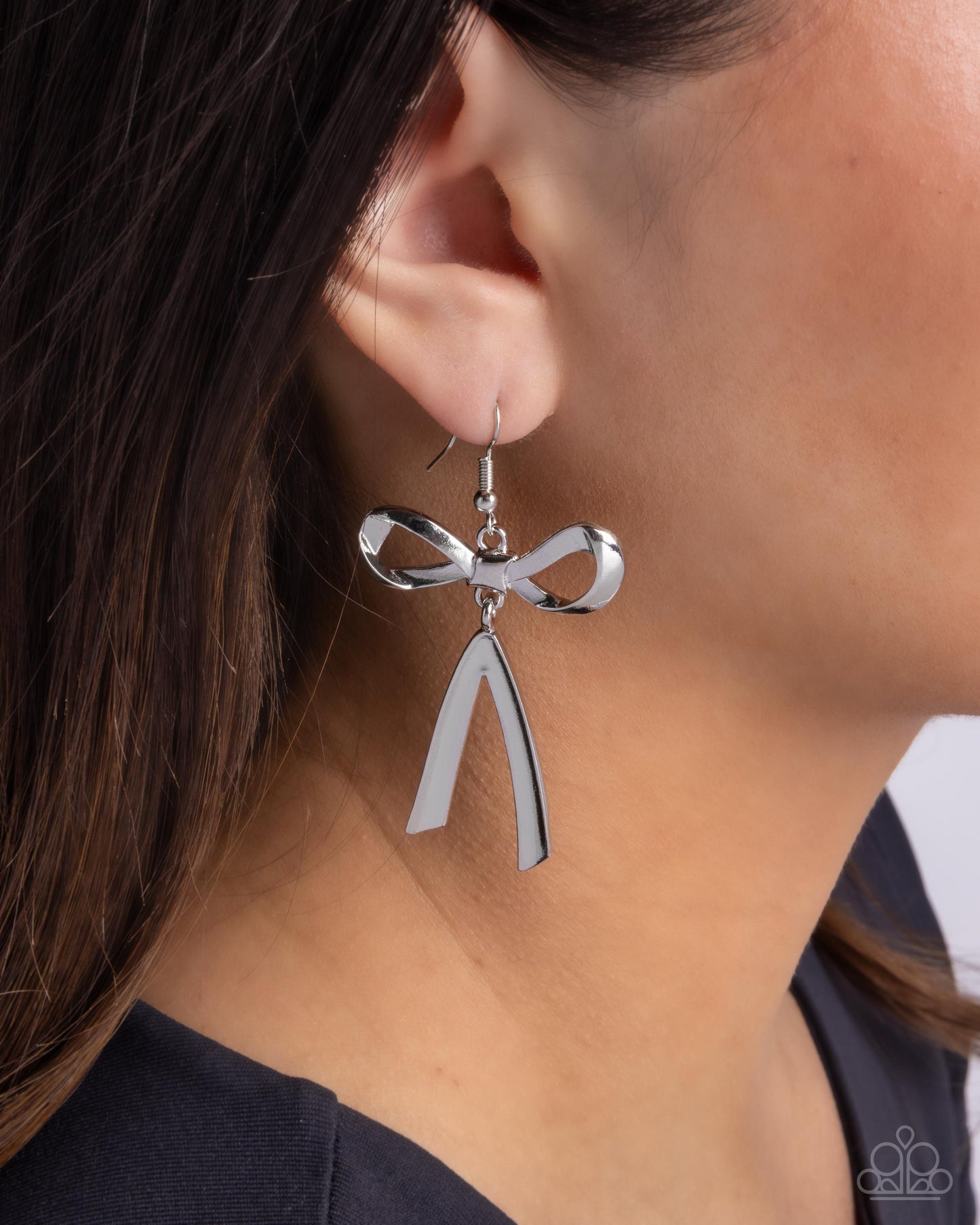 Dapper Delivery - Silver Bow Fishhook Earrings - Paparazzi Accessories