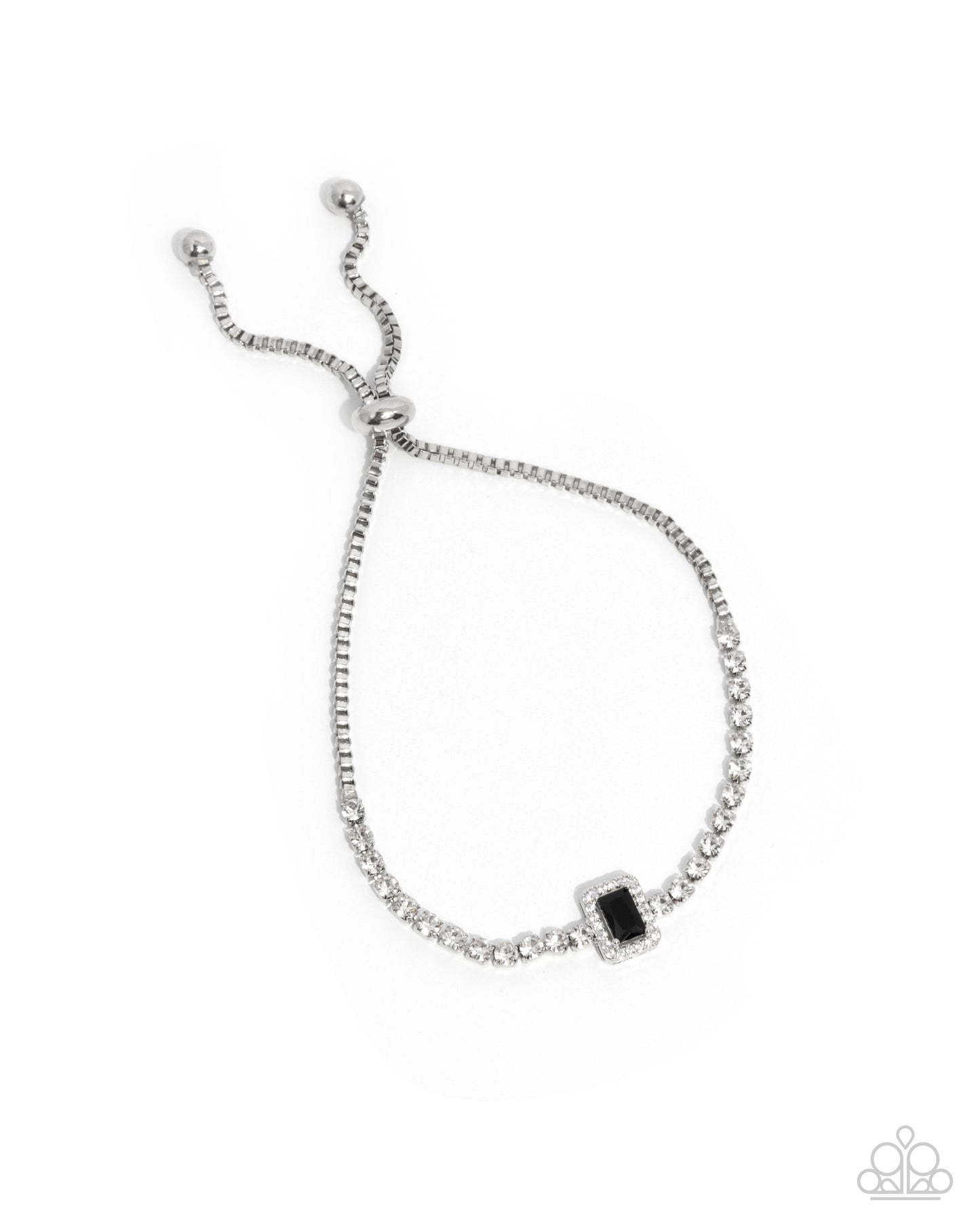 Draped in Dazzle - Black Onyx Rhinestone Silver Sliding Closure Bracelet - Paparazzi Accessories
