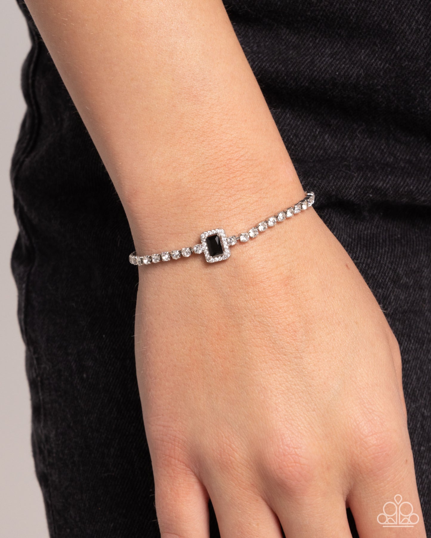 Draped in Dazzle - Black Onyx Rhinestone Silver Sliding Closure Bracelet - Paparazzi Accessories