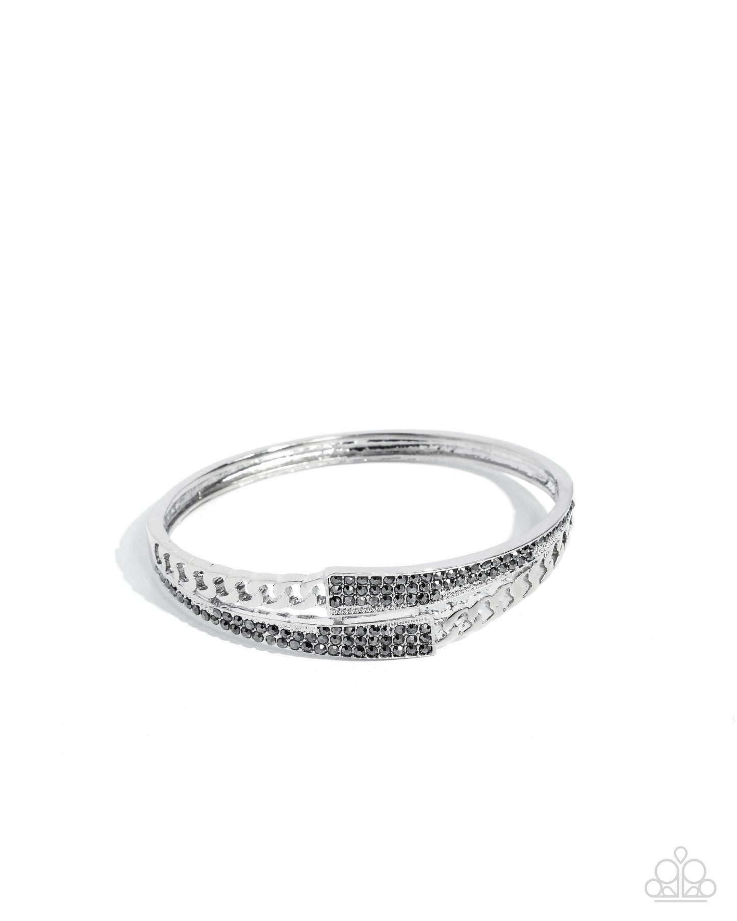 Braided Beginning - Silver Hematite Rhinestone Hinge Bracelet - Paparazzi Accessories