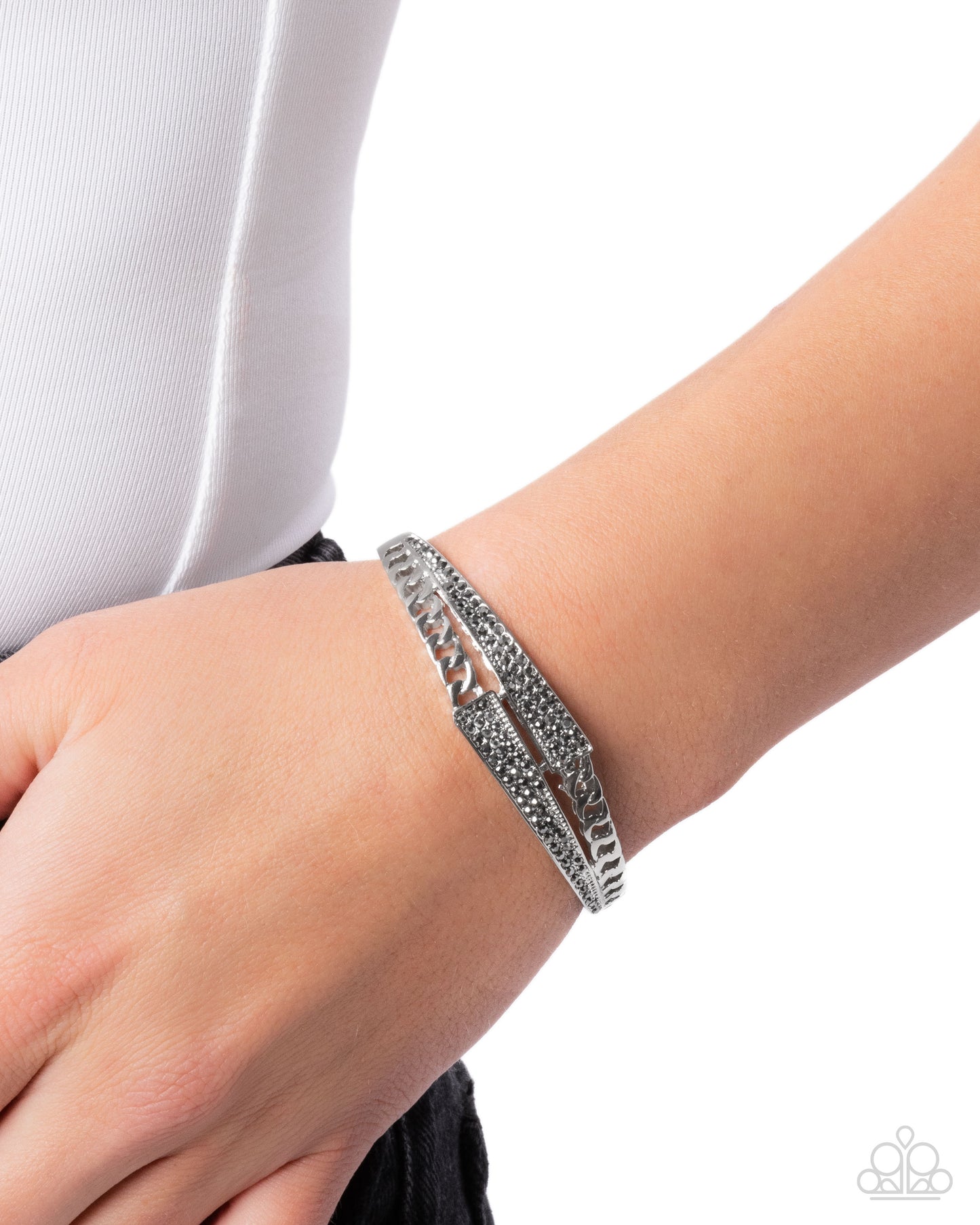 Braided Beginning - Silver Hematite Rhinestone Hinge Bracelet - Paparazzi Accessories