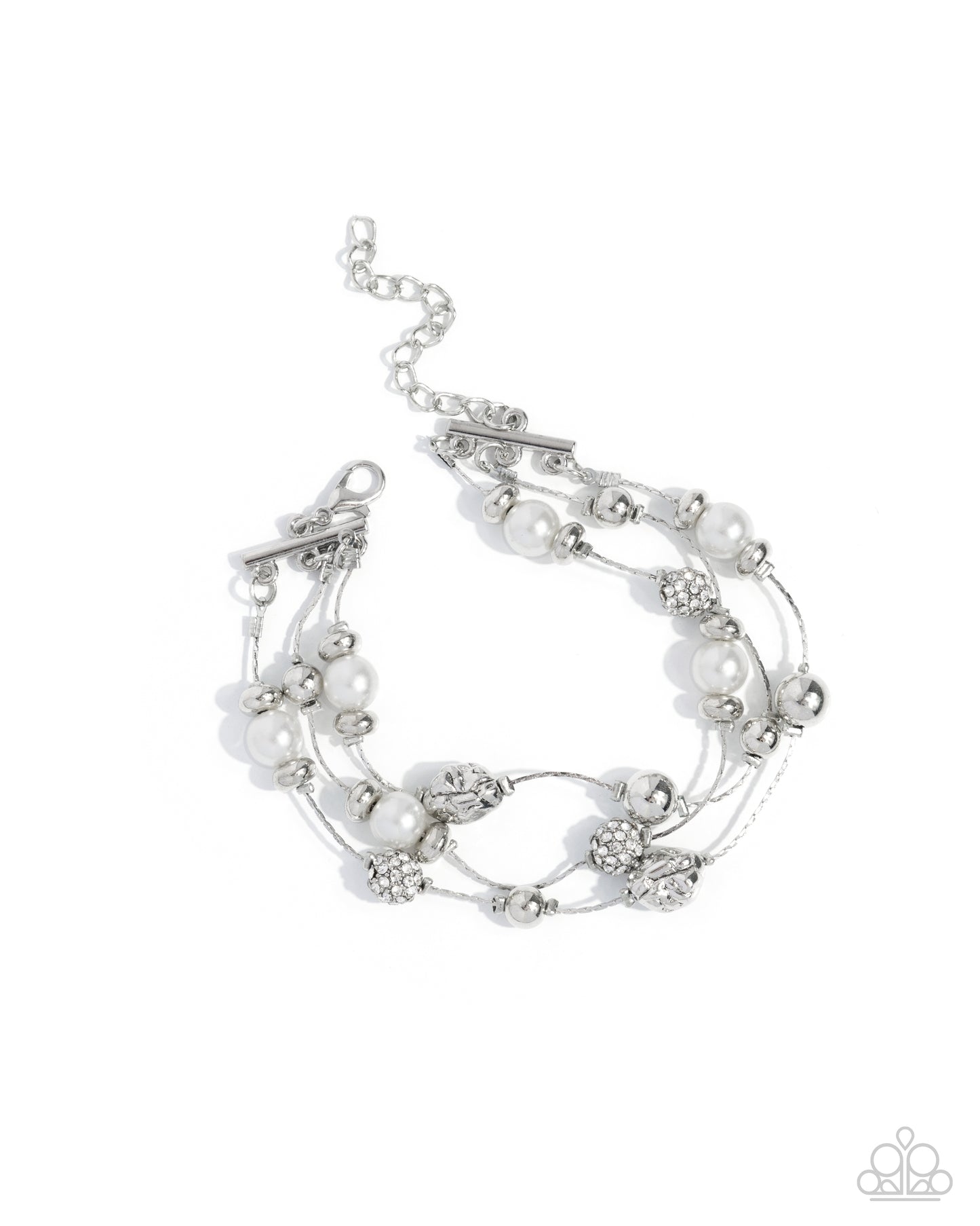 Classy Cruise - White Pearl and Rhinestone Bracelet - Paparazzi Accessories