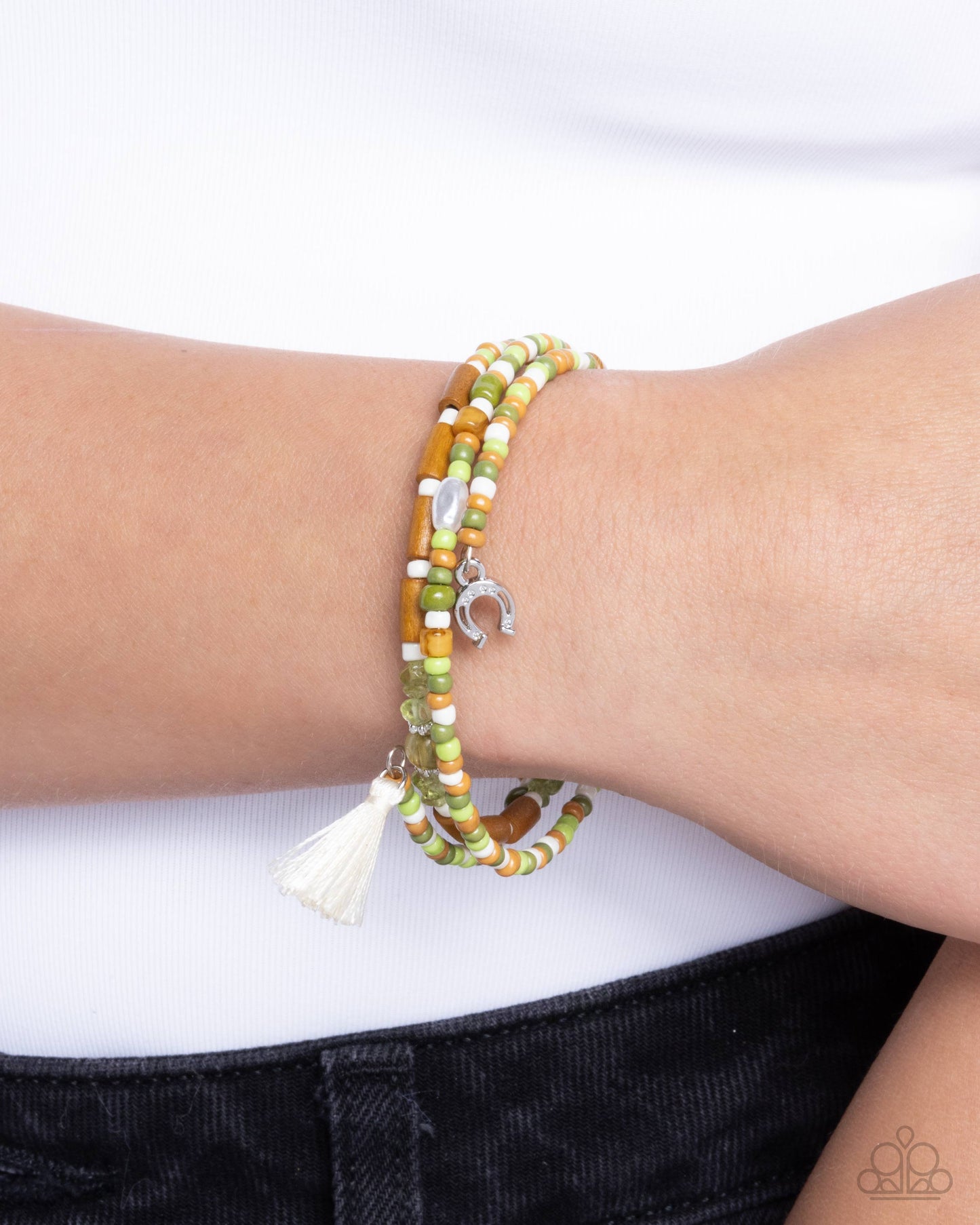 Colored Conversation - Green Seed Bead Coil Bracelet - Paparazzi Accessories
