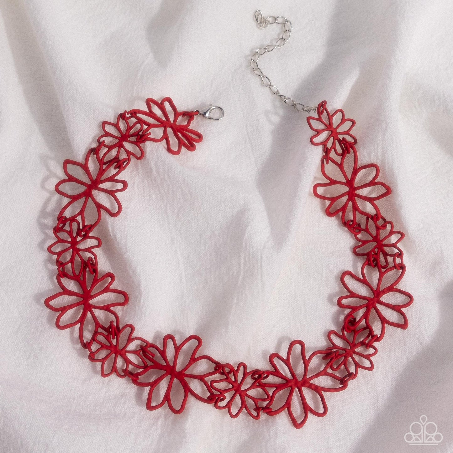 Bouquet Blend - Red Dipped Metal Flowers Choker Necklace - Paparazzi Accessories