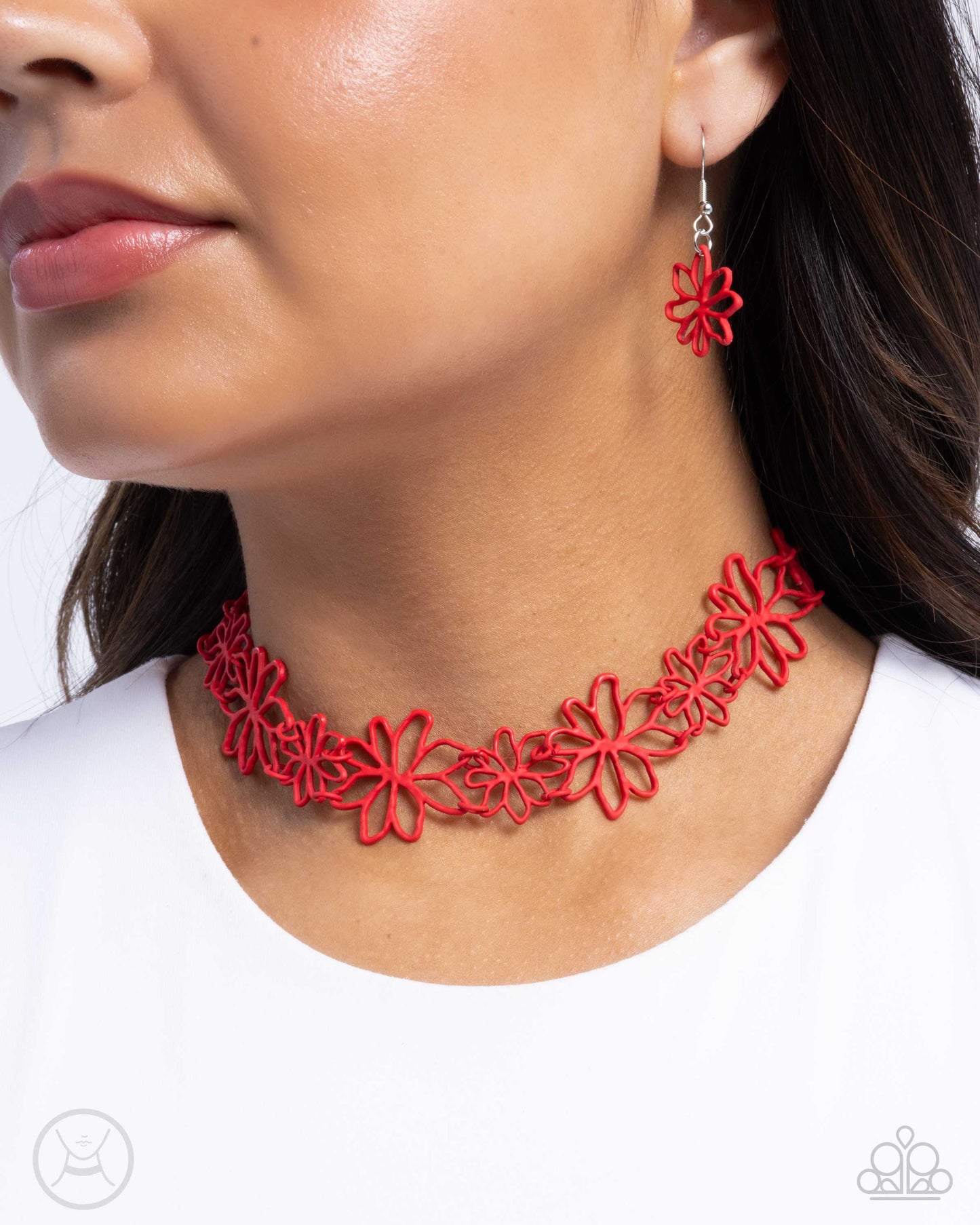 Bouquet Blend - Red Dipped Metal Flowers Choker Necklace - Paparazzi Accessories