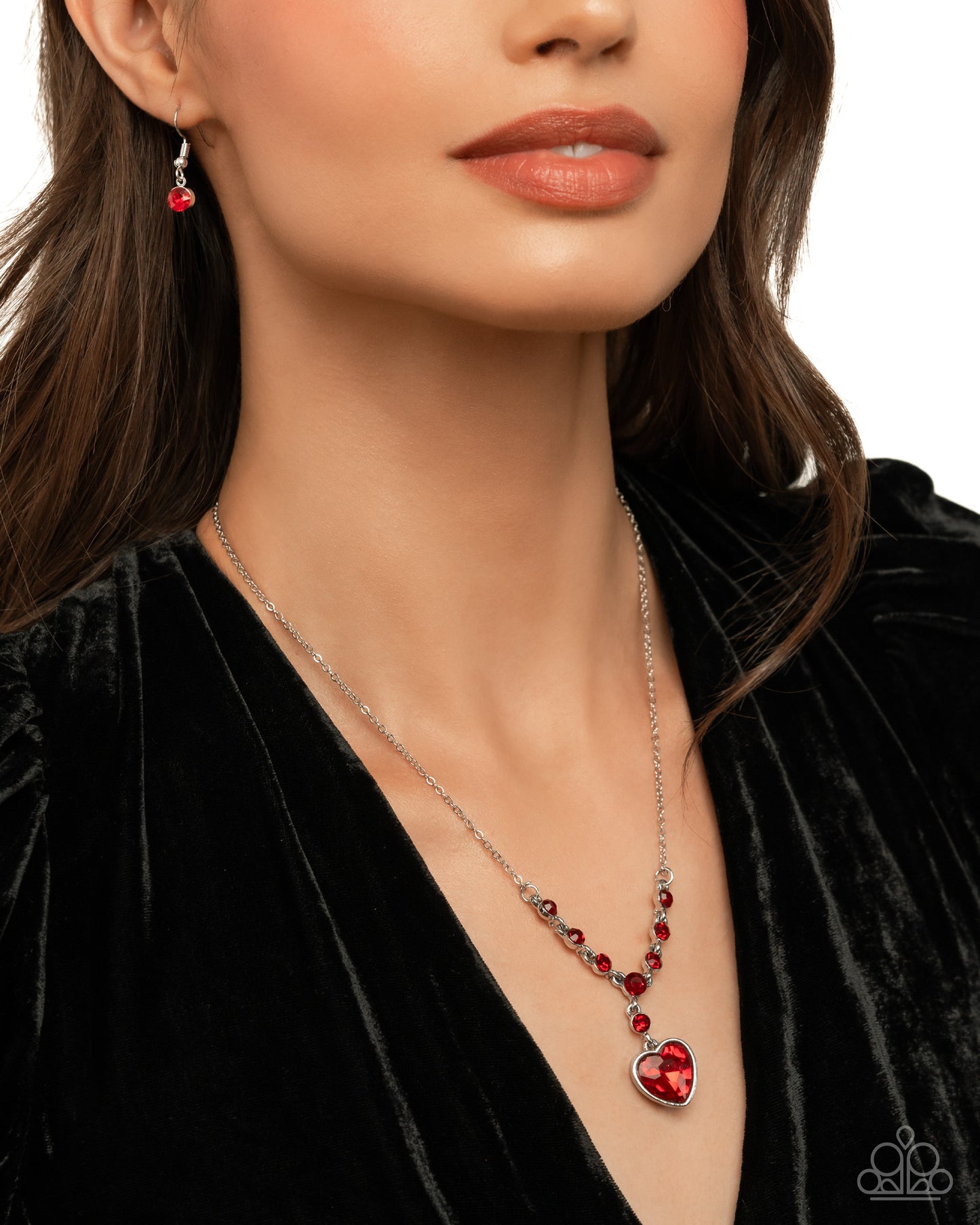 Fresh Fondness - Red Gem Heart Silver Necklace - Paparazzi Accessories