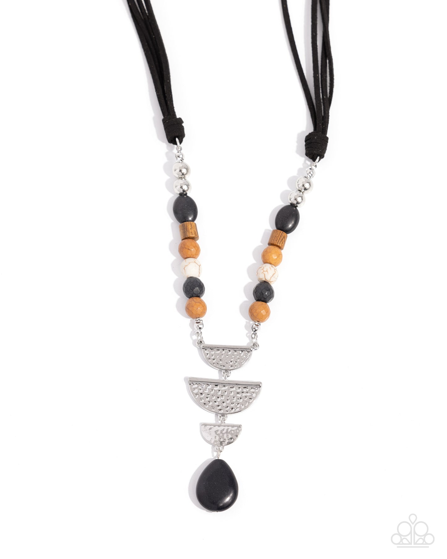 Eclectic Elegance - Black Knotted Suede Brown, Black, White Stones Necklace - Paparazzi Accessories