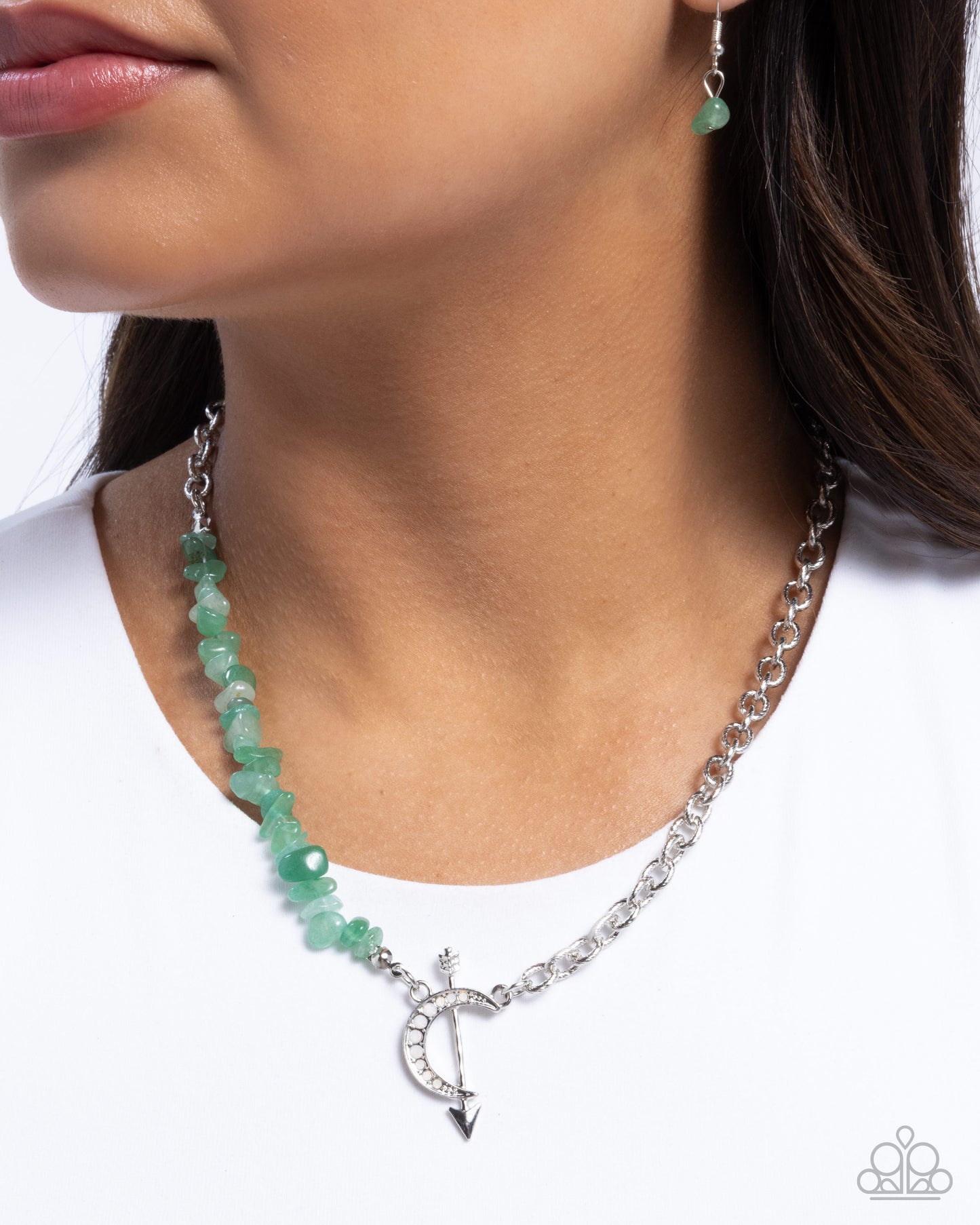 Chiseled Confidence - Green Jade Stone & Silver Arrow Necklace - Paparazzi Accessories