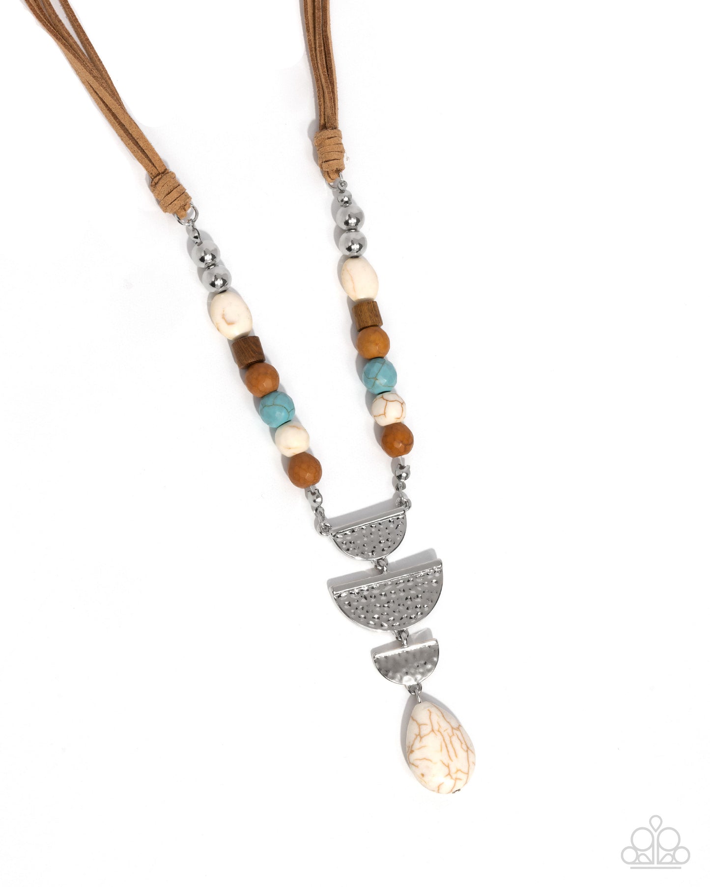 Eclectic Elegance - White & Blue Crackle Stone Tan Suede Necklace - Paparazzi Accessories
