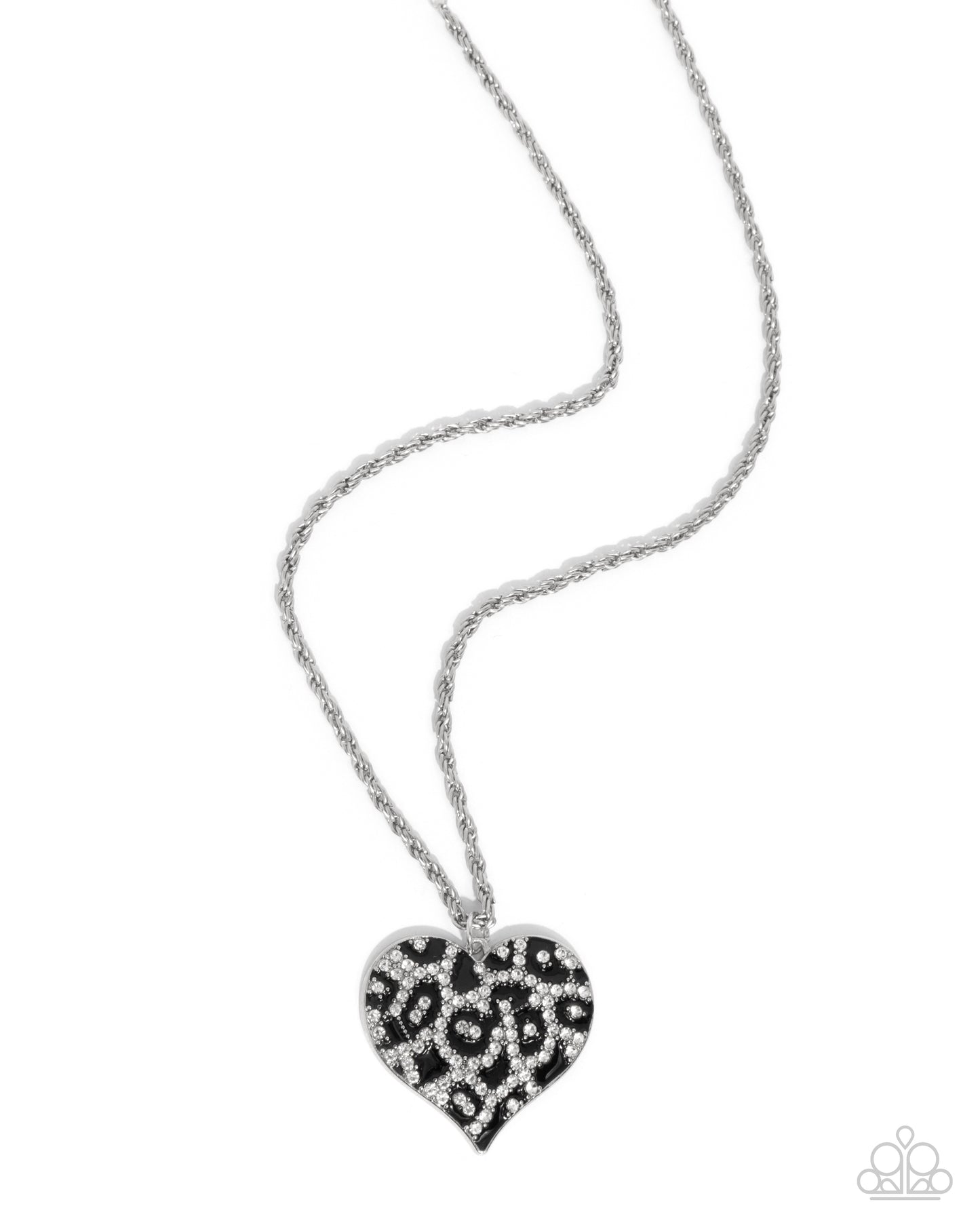 Cheetah Compound - Black Enamel Leopard Print Silver Heart Pendant Necklace - Paparazzi Accessories