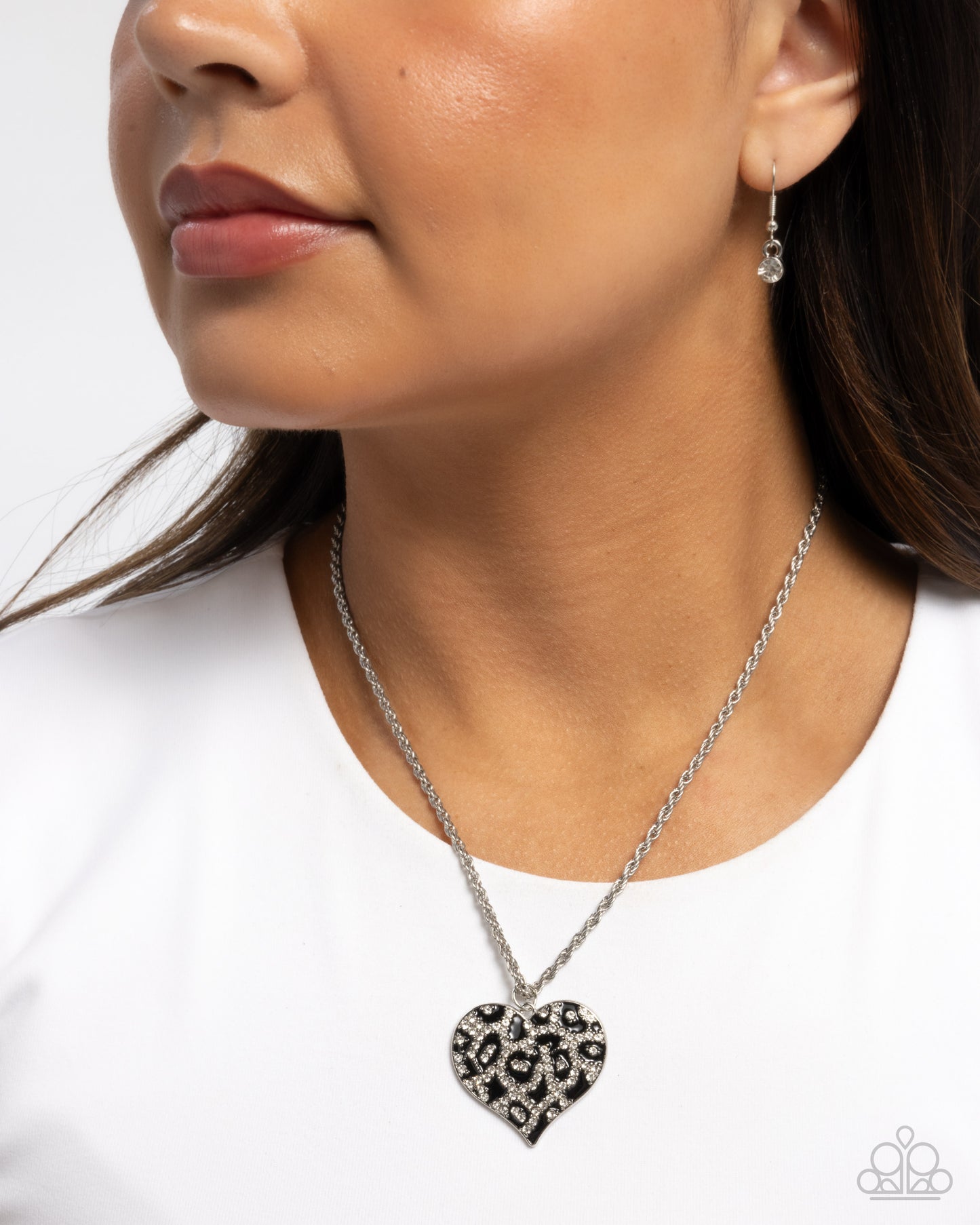 Cheetah Compound - Black Enamel Leopard Print Silver Heart Pendant Necklace - Paparazzi Accessories