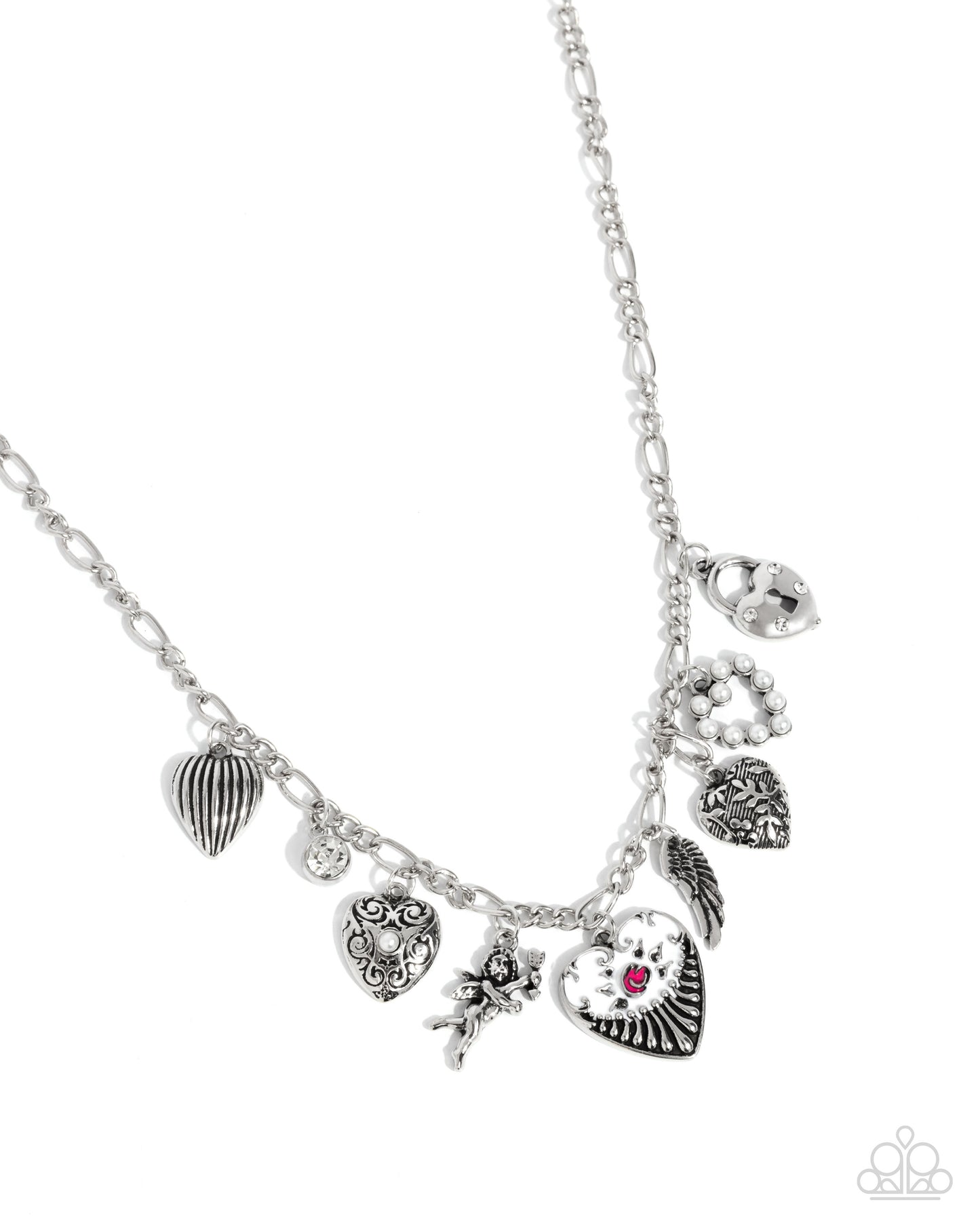Caring Collection - White Valentine's Inspired Silver Charm Necklace - Paparazzi Accessories