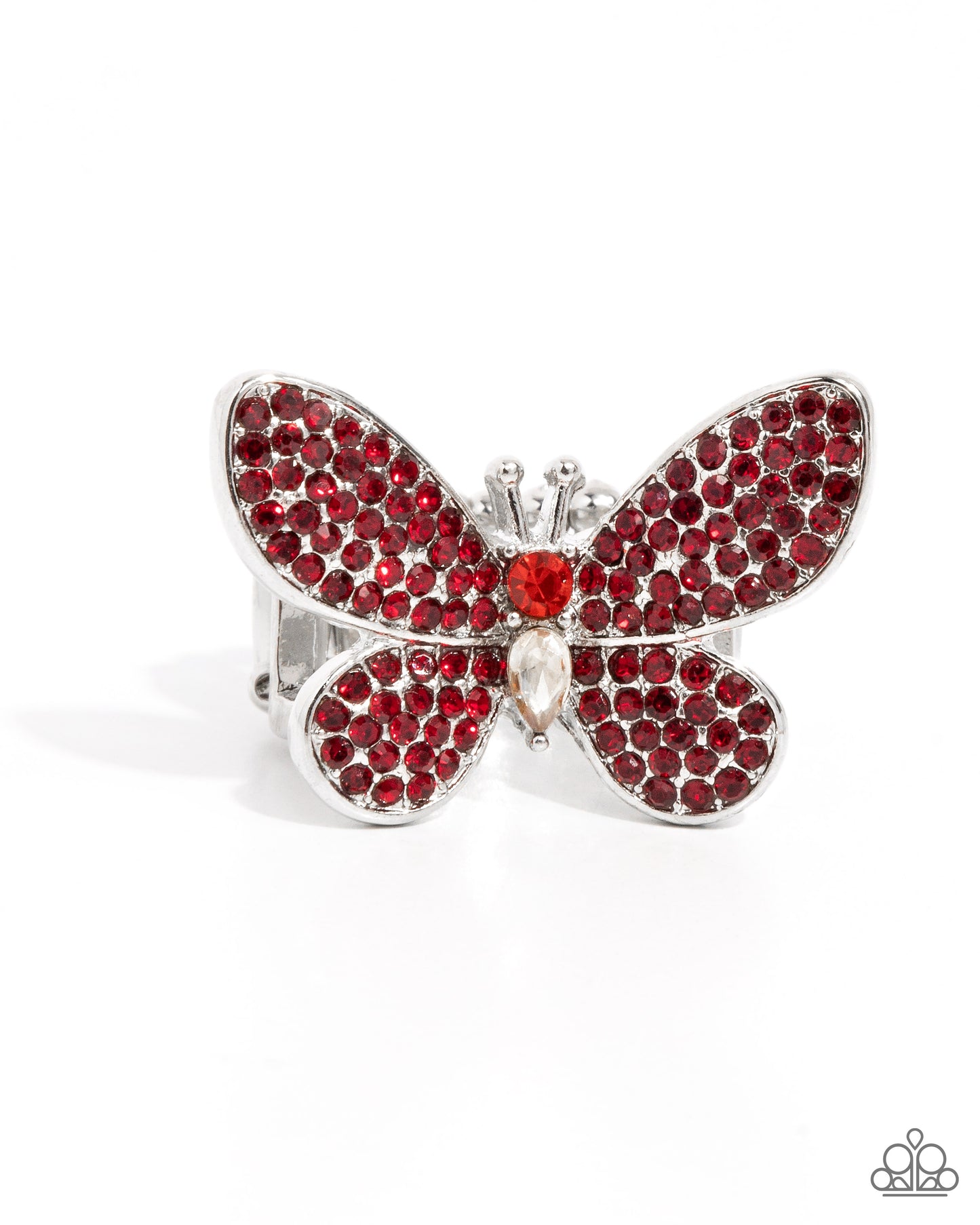 Admirable Ascension - Red Rhinestone Silver Butterfly Ring - Paparazzi Accessories