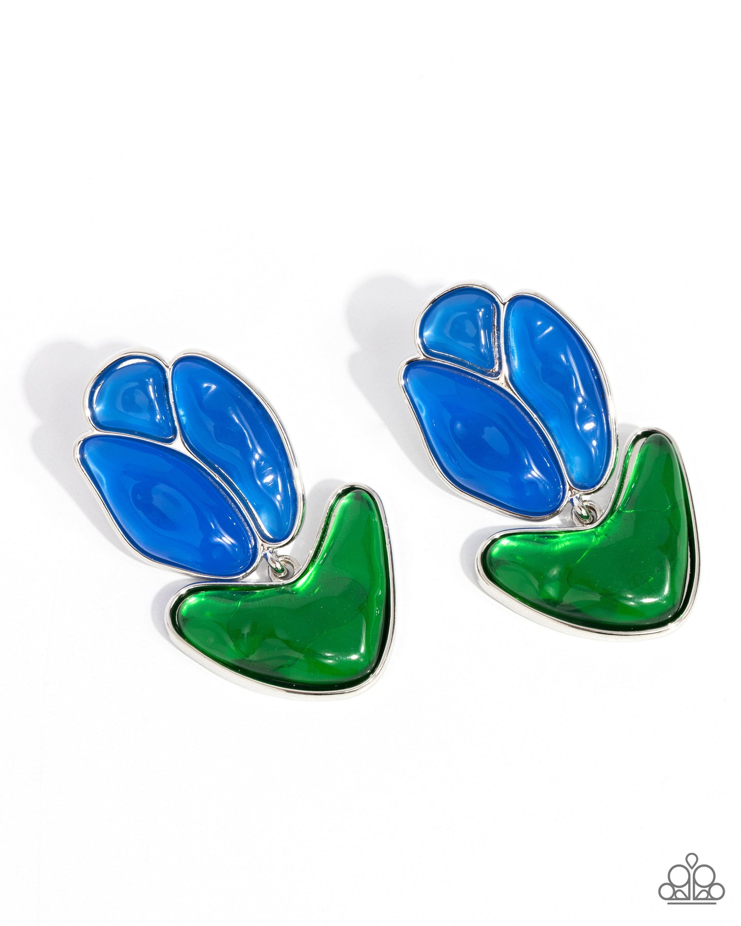Tulip Triumph - Blue Acrylic Silver Post Earrings - Paparazzi Accessories