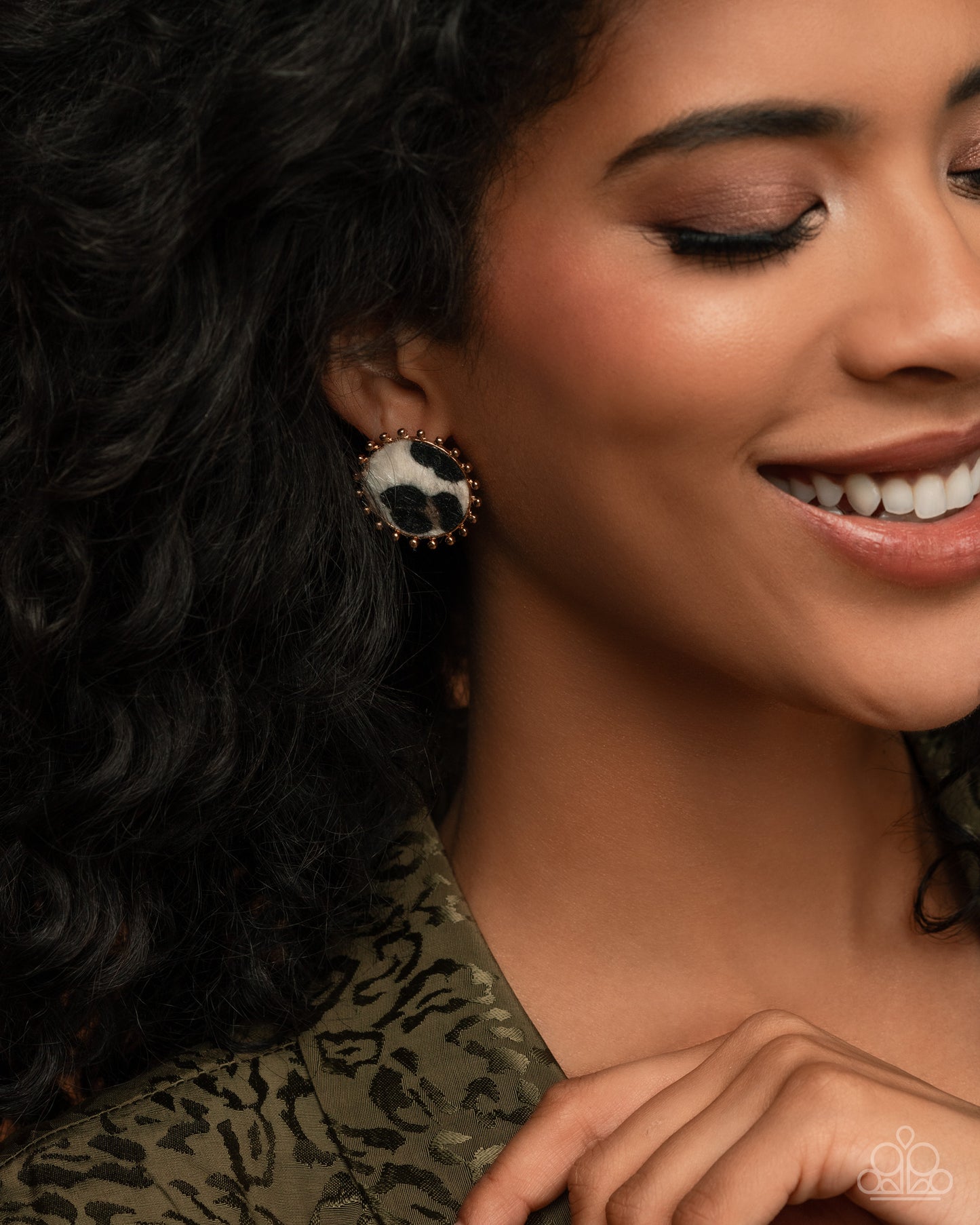 Cowhide Couture - Brown Cow-print Gold Post Earrings - Paparazzi Accessories