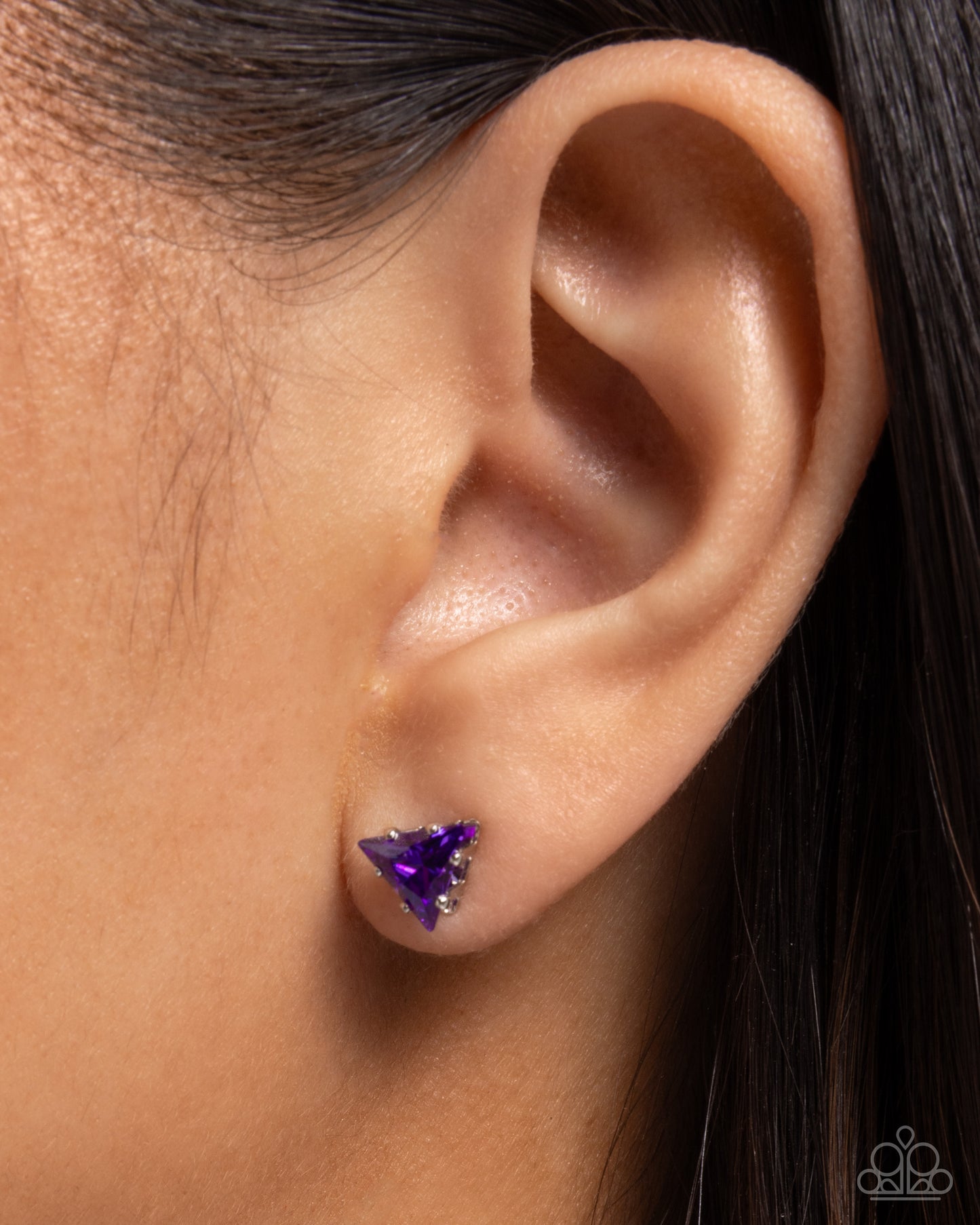 Triangular Twinkle - Purple Rhinestone Postback Earrings - Paparazzi Accessories