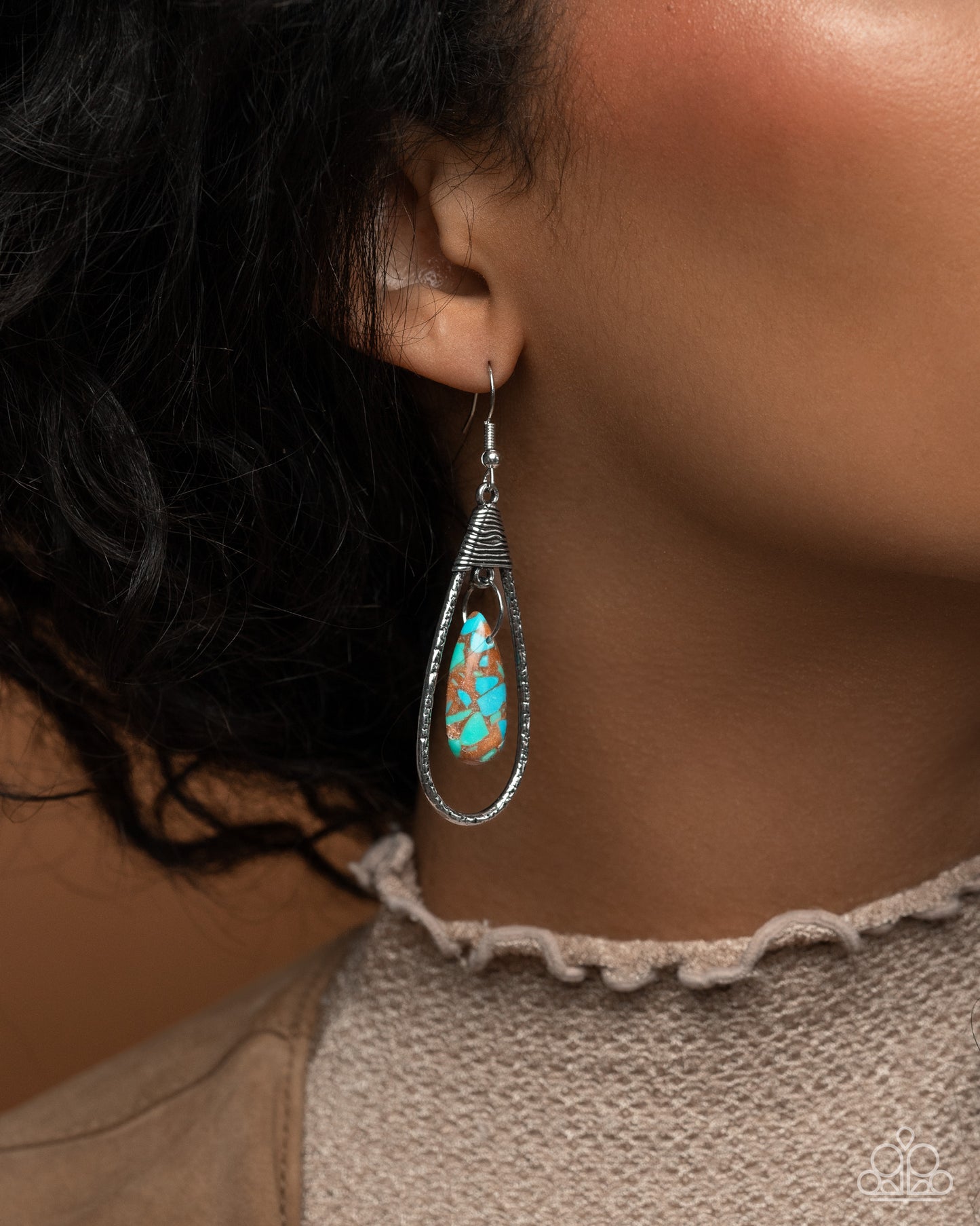 Neatly Natural - Brown Stone Teardrop Silver Fishhook Earrings - Paparazzi Accessories