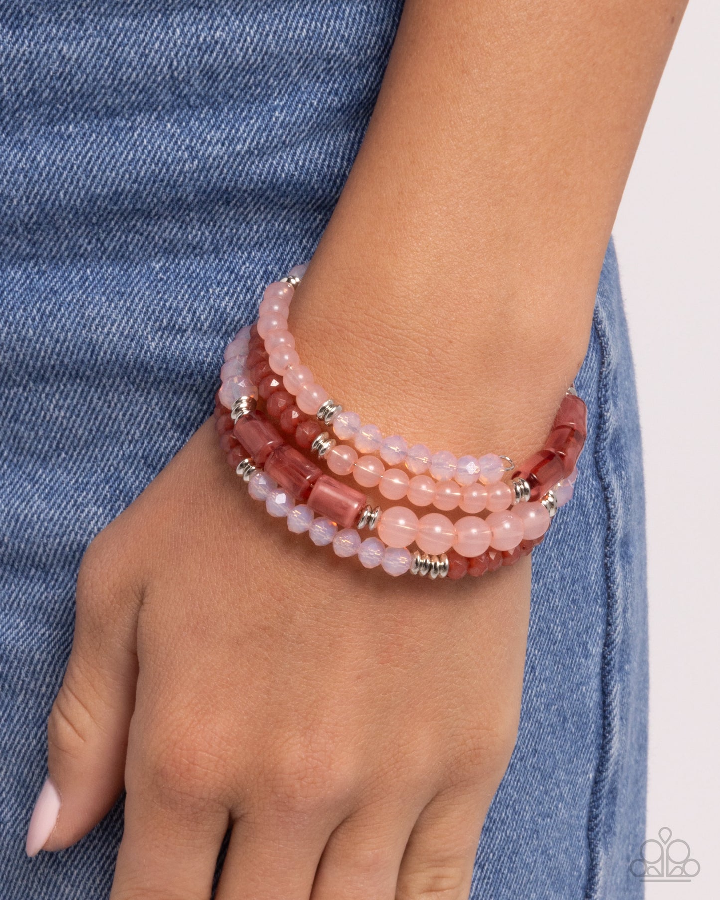 Defaced Dance - Pink Beaded Coil Bracelet - Paparazzi Accessories