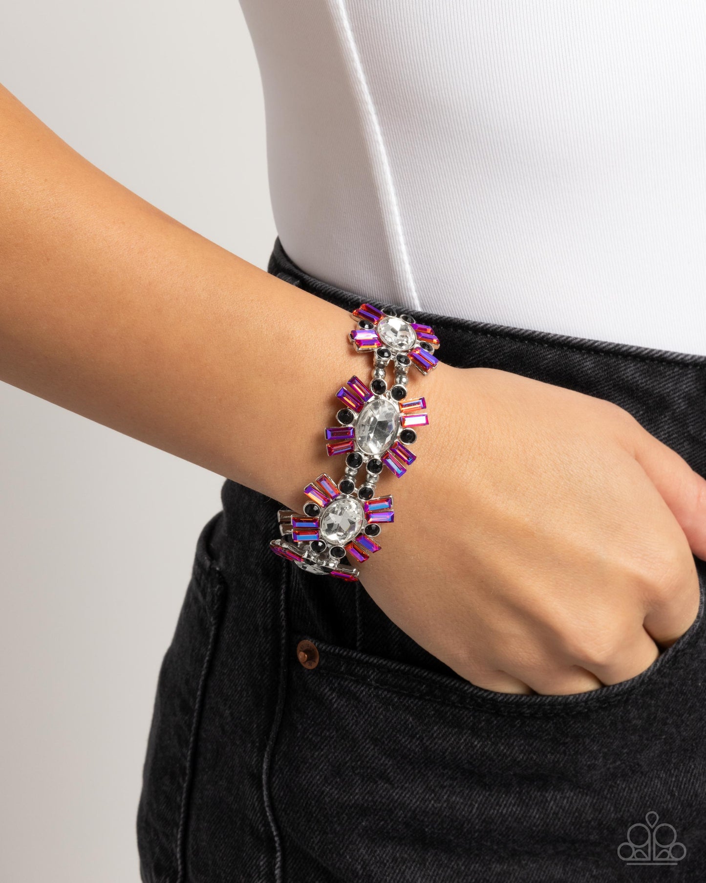 Bewildering Bling - Multi UV Rhinestone Silver Stretchy Bracelet - Paparazzi Accessories