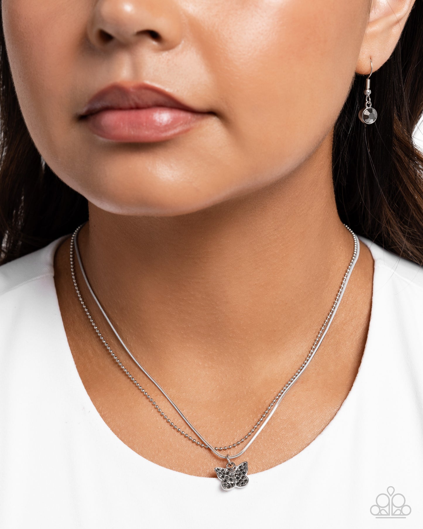 Adorable Ascension - Silver Hematite Butterfly Necklace - Paparazzi Accessories