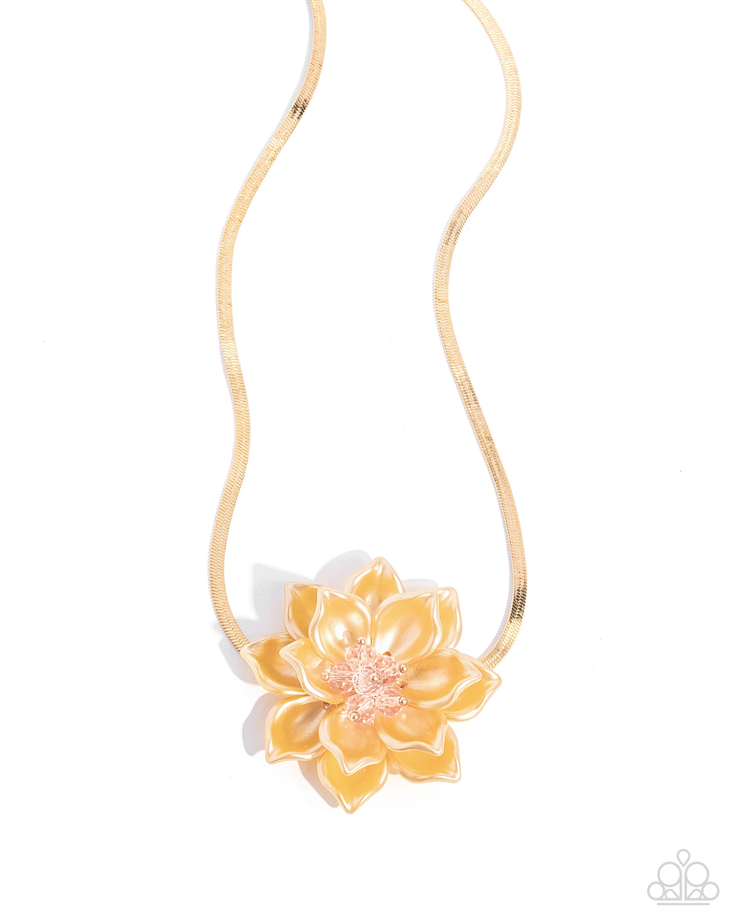 Banquet Blossom - Yellow Acrylic Flower Gold Herringbone Chain Necklace - Paparazzi Accessories