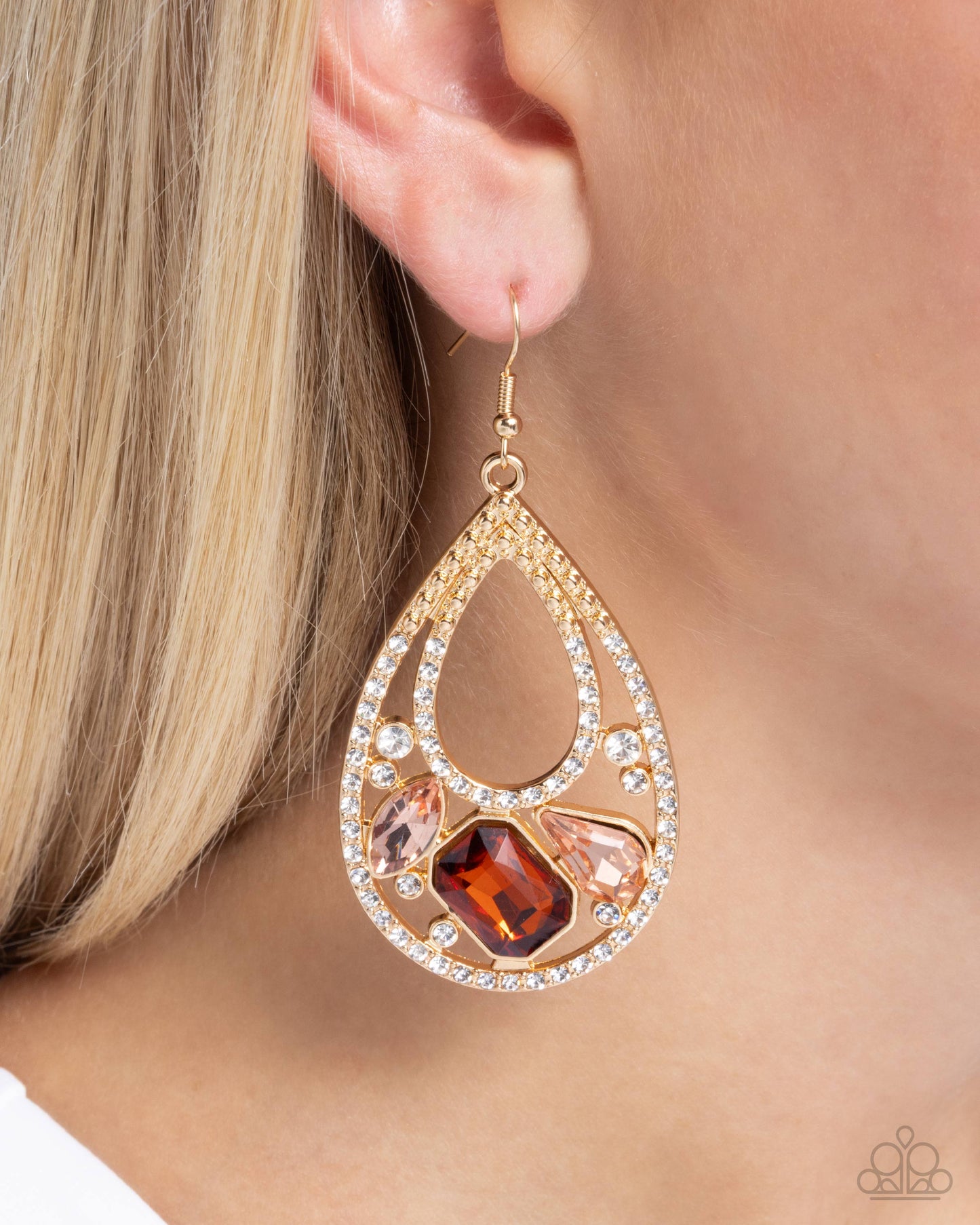 Teardrop Trifecta - Brown Gemstone Gold Teardrop Fishhook Earrings - Paparazzi Accessories