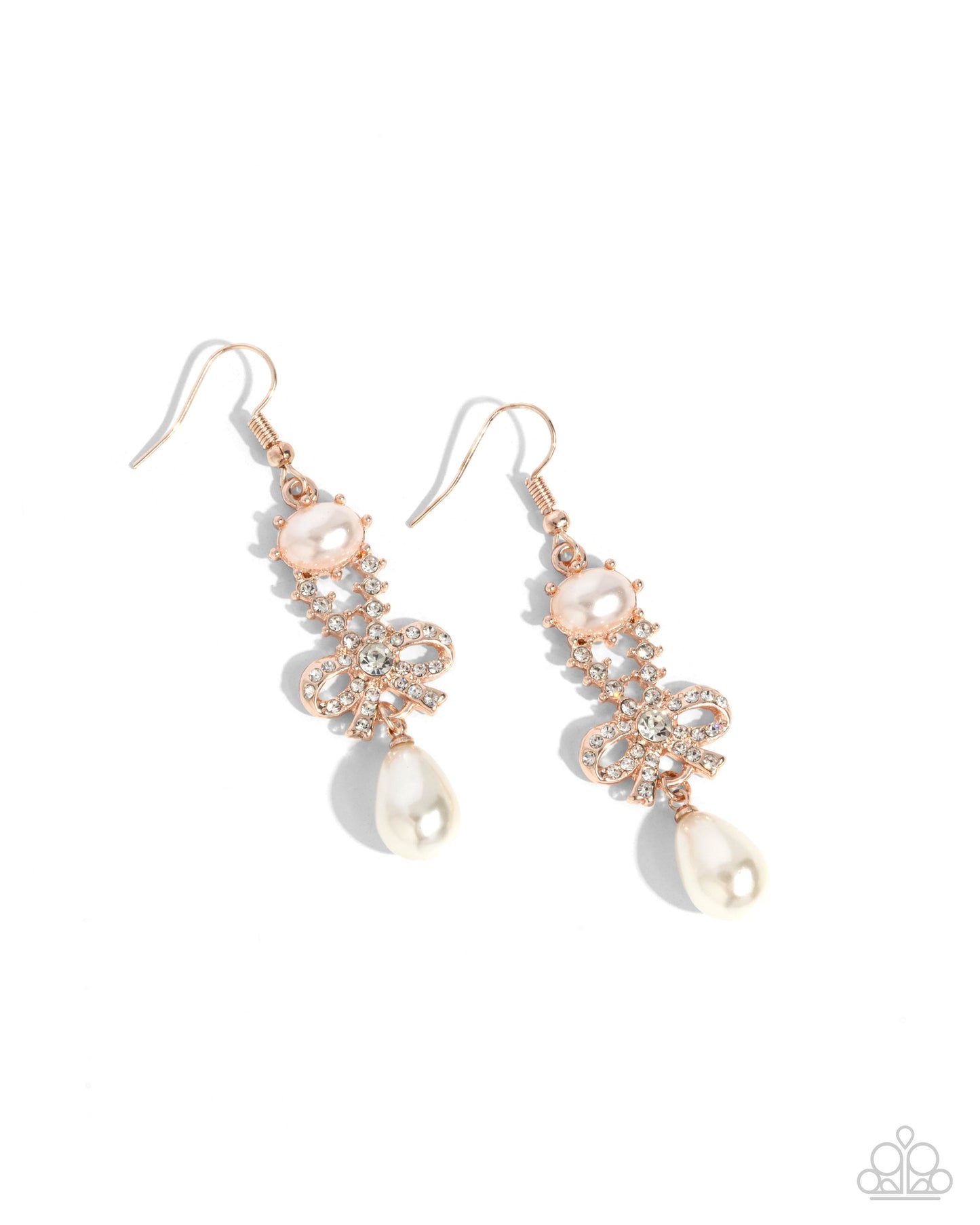 Alluring Advocate - Rose Gold Pearl and Rhinestone Fish Hook Back Earrings - Paparazzi Accessories