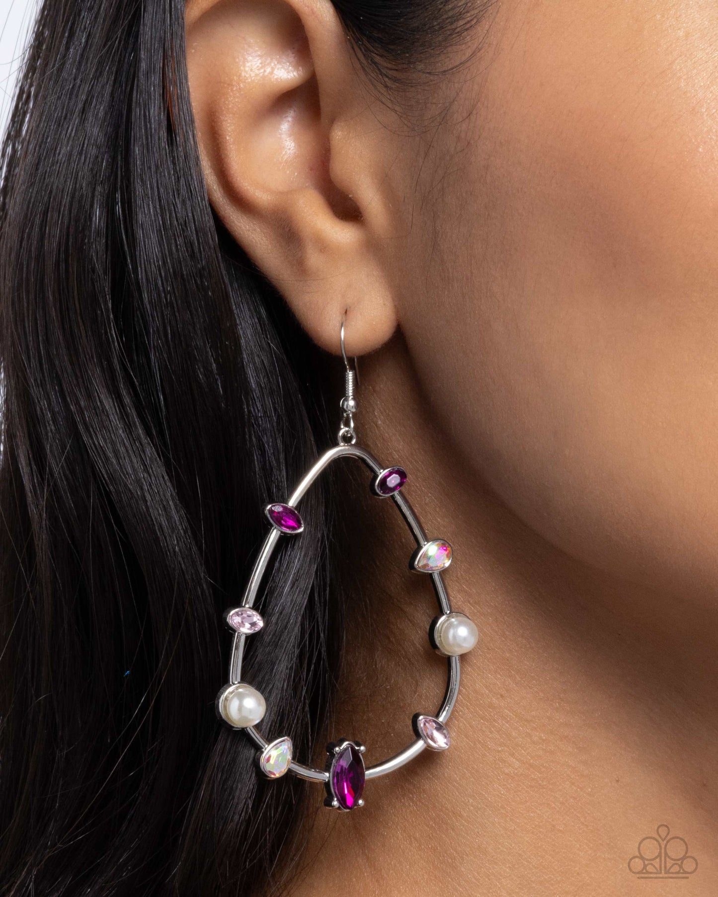 Dazzling Diversity - Pink Gem Silver Fishhook Earrings - Paparazzi Accessories