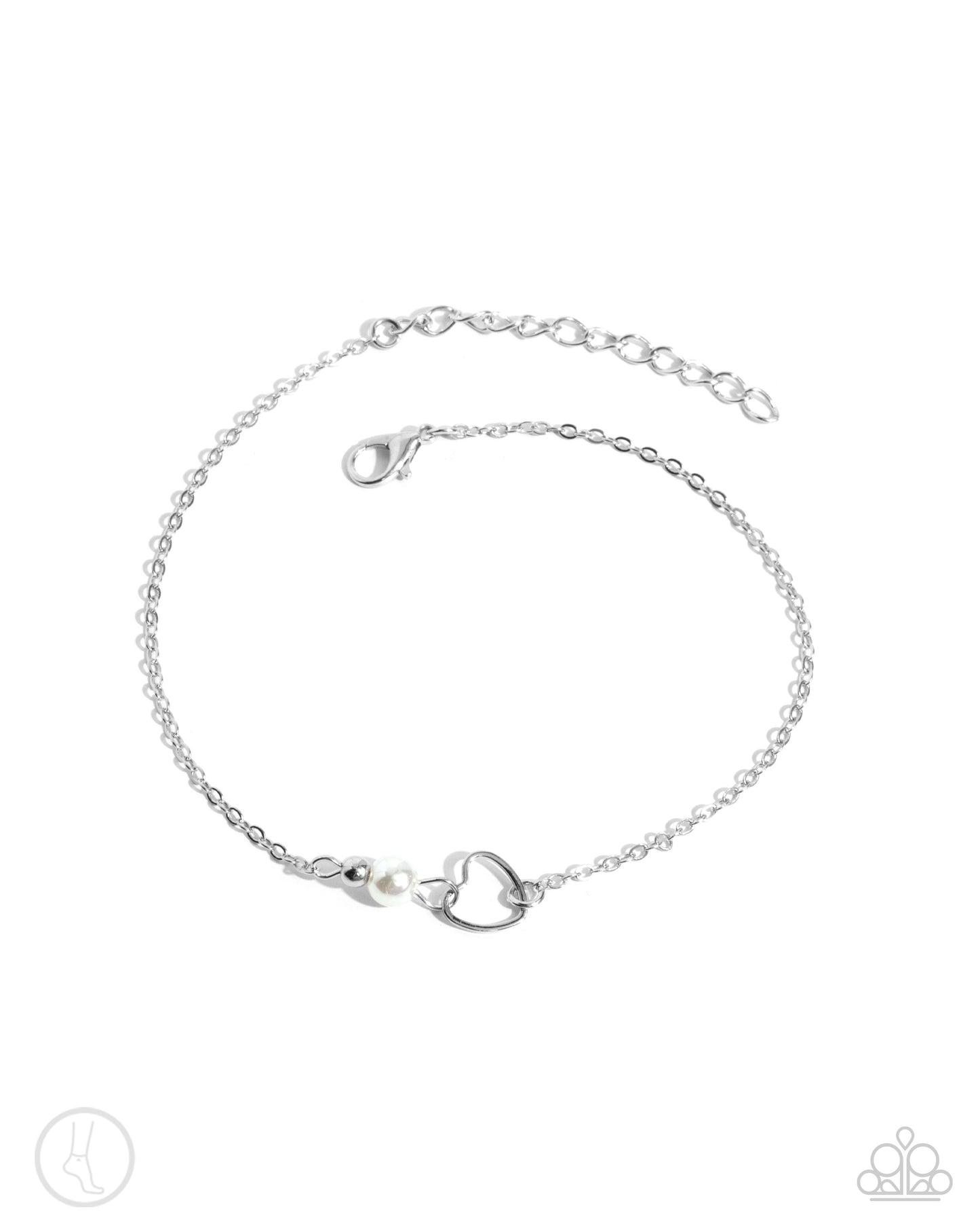 Affectionate Assertion - White Pearl Silver Heart Clasp Anklet - Paparazzi Accessories