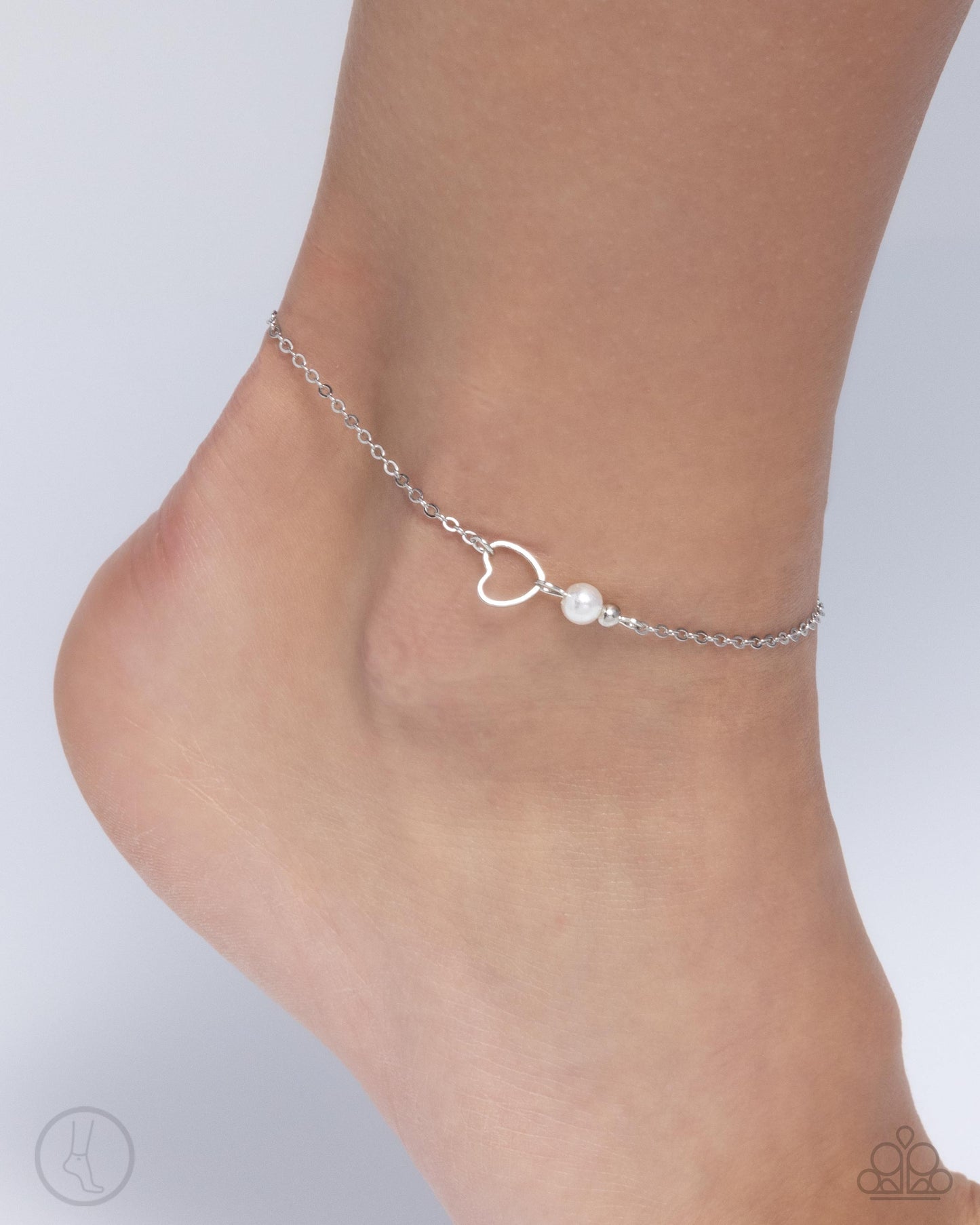 Affectionate Assertion - White Pearl Silver Heart Clasp Anklet - Paparazzi Accessories