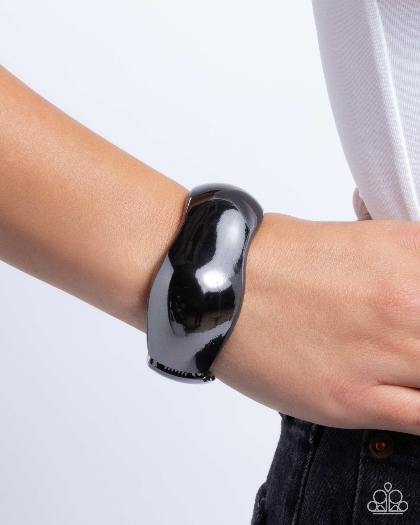 Curved Confident - Black Gunmetal Hinge Bracelet - Paparazzi Accessories