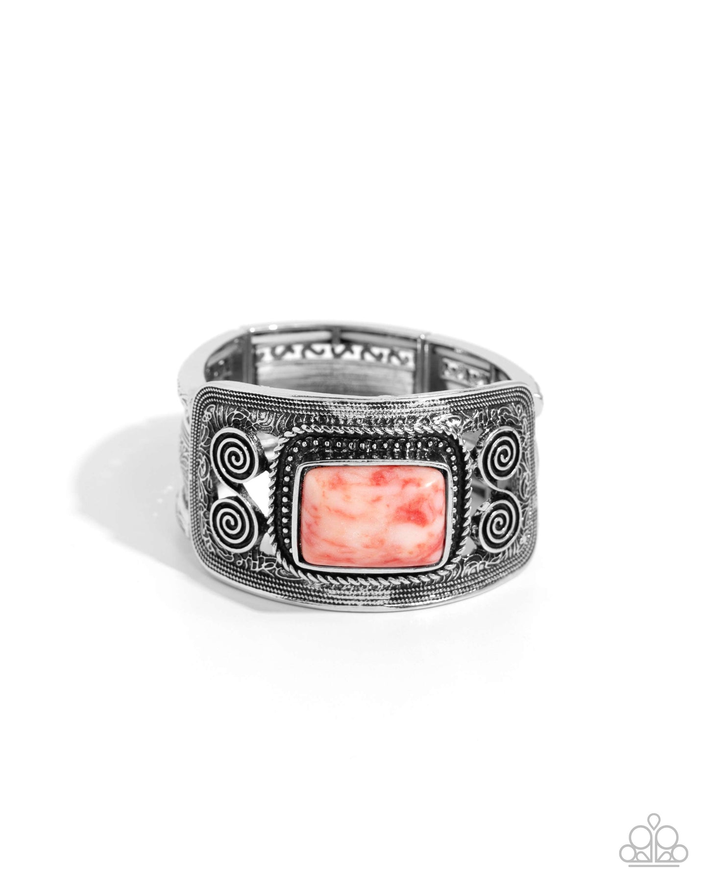 Rustic Reaction - Red Stone Silver Stretchy Bracelet - Paparazzi Accessories