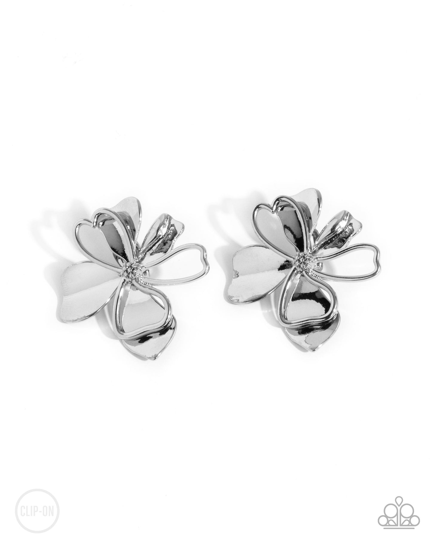 Sweetness and Light - Silver Flower Clip on Earrings - Paparazzi Accessories