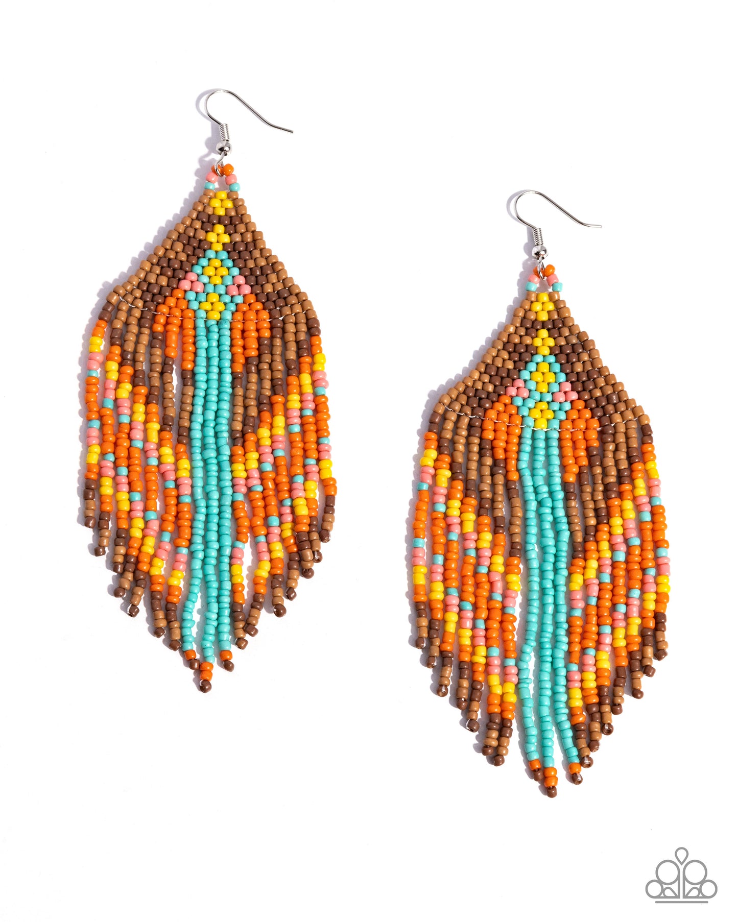Paramount Pattern - Multi Brown, Orange, Turquoise Seed Bead Earrings - Paparazzi Accessories