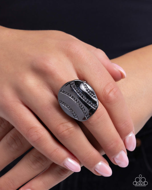 Daring Dots - Gunmetal and Black Rhinestone Ring - Paparazzi Accessories